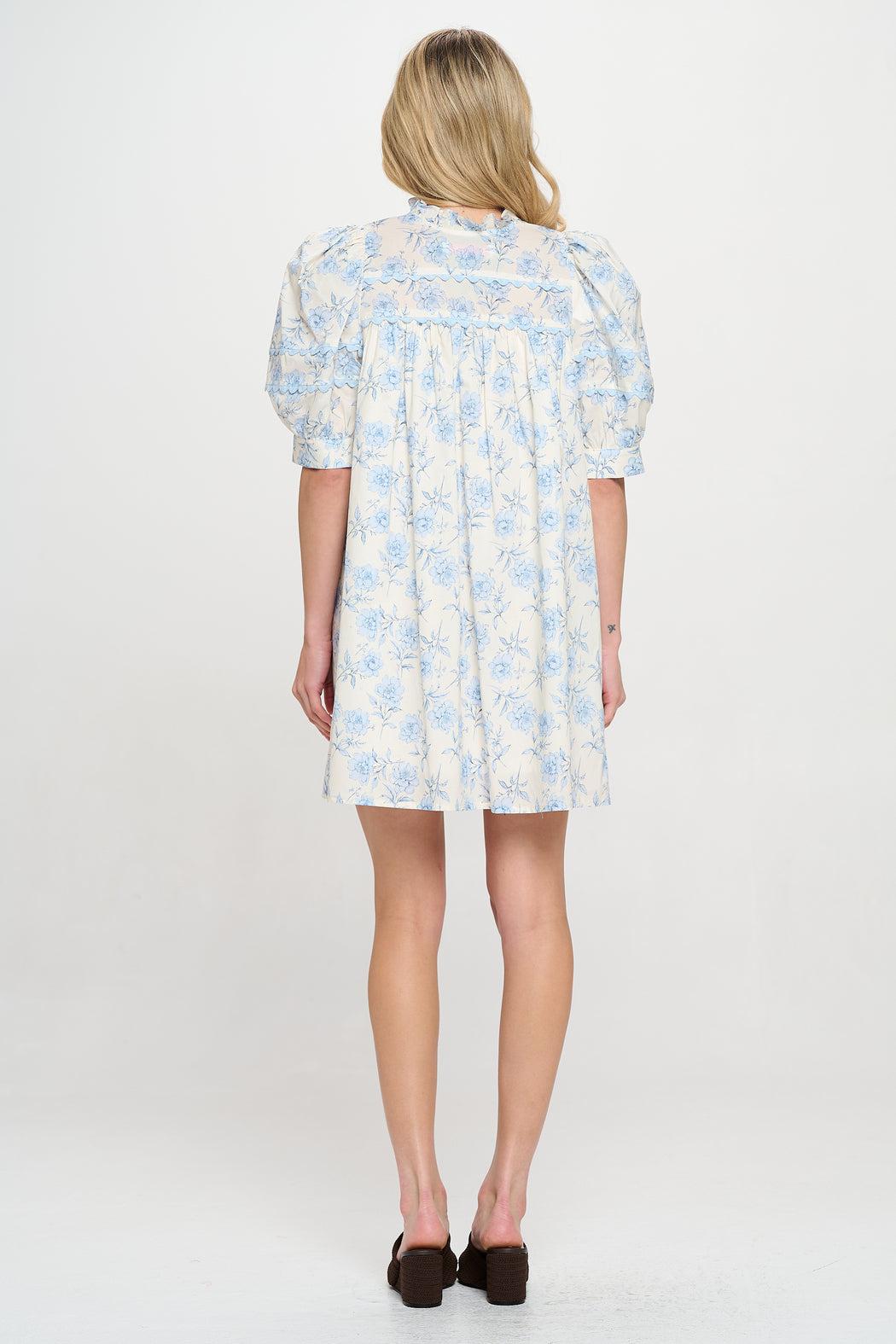 Azure Floral Short Sleeve Dress Product Image