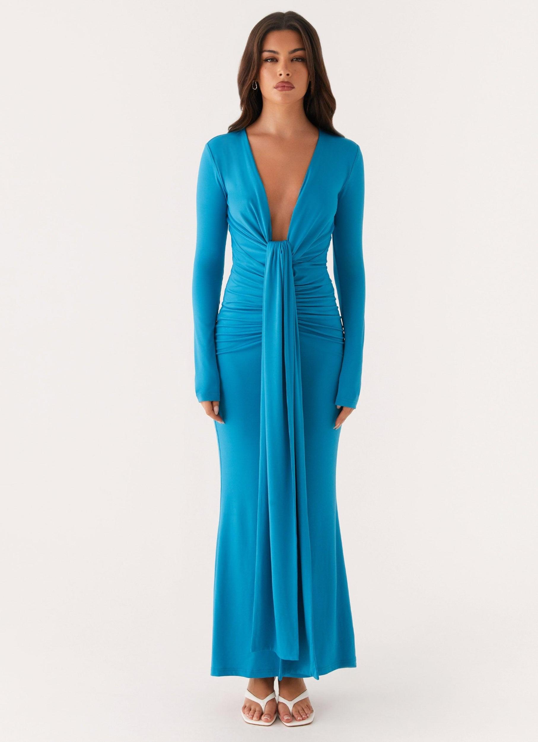 Miesha Long Sleeve Maxi Dress - Blue Product Image