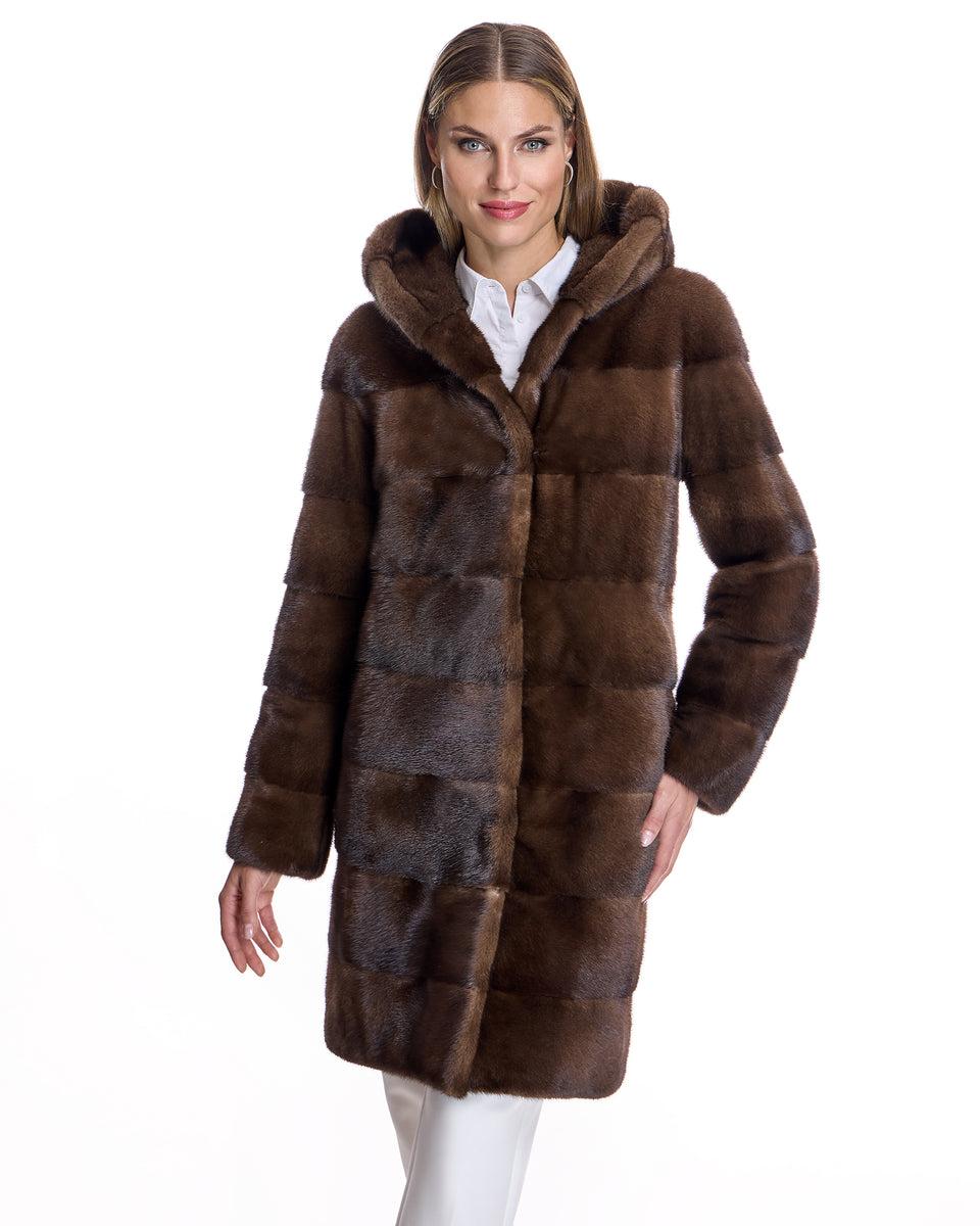 Horizontal Hooded Mink Coat Product Image