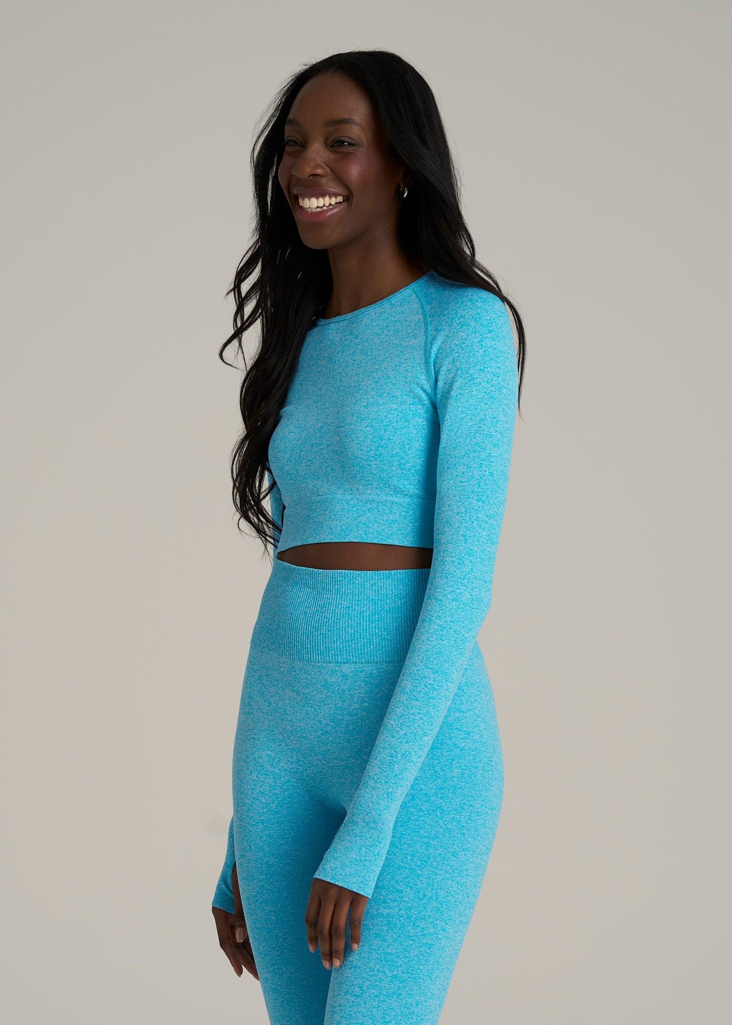 Compression Long Sleeve Cropped Training Top for Tall Women in Scuba Blue Mix Female Product Image
