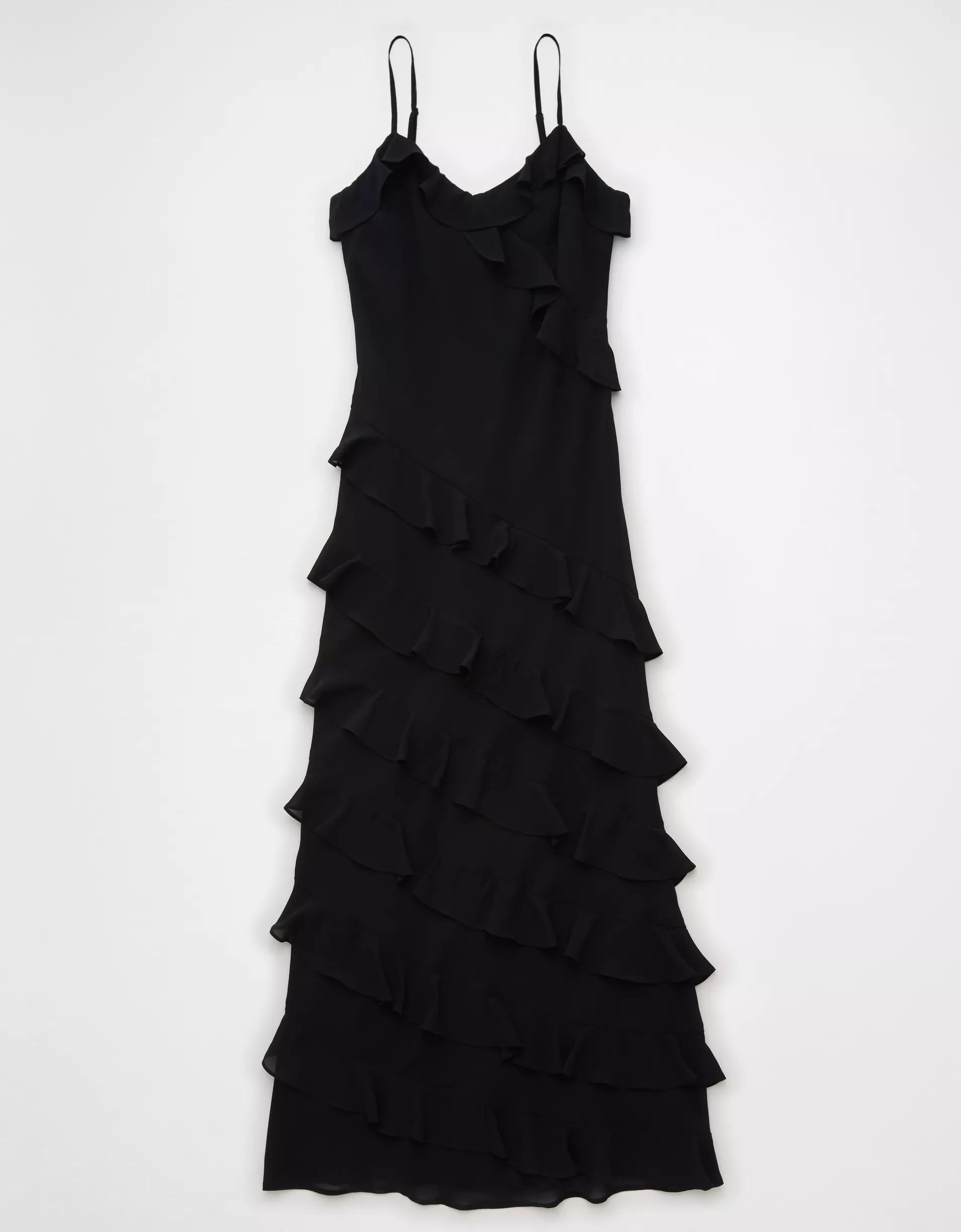AE Asymmetrical Ruffle Maxi Slip Dress Product Image