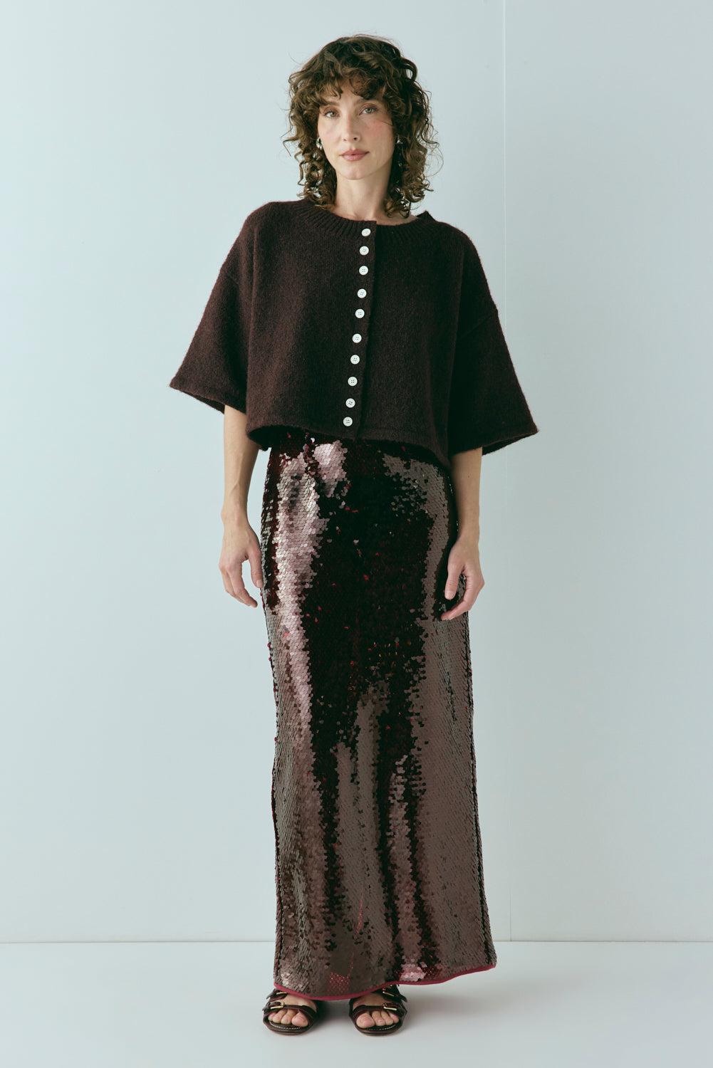 Devyn Sequin Midi Skirt Wine Product Image