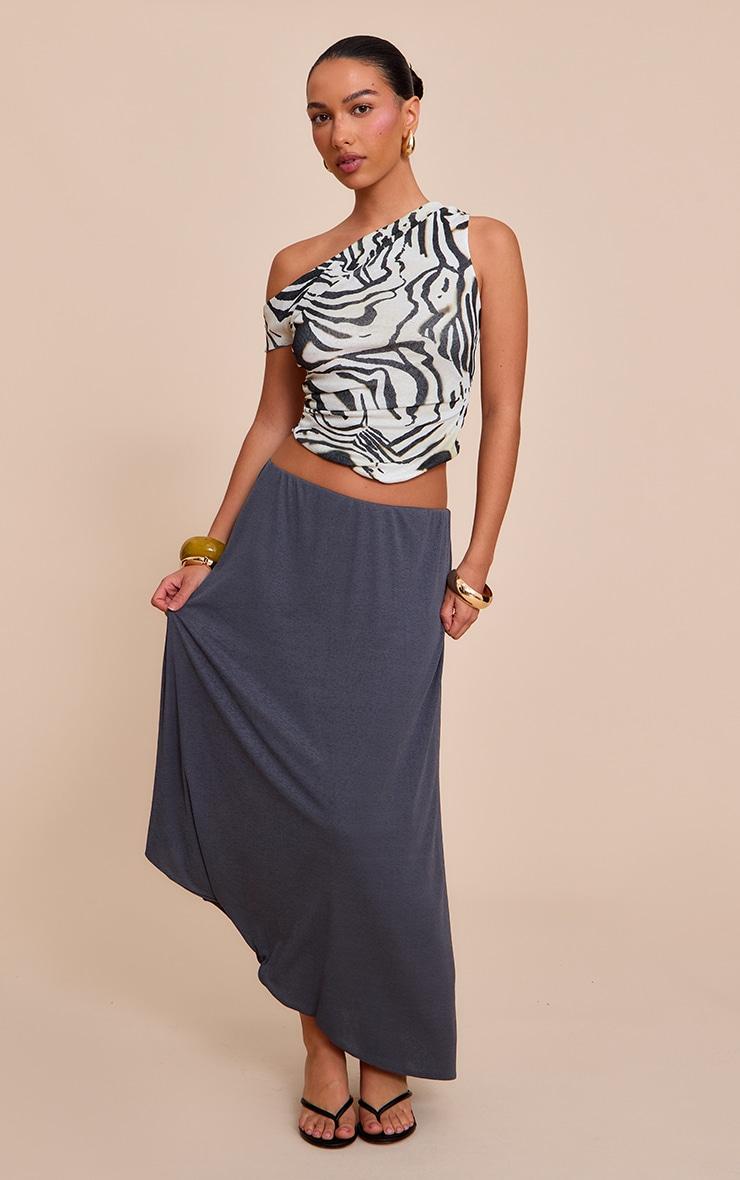 Charcoal Burnout Mesh Asymmetric Flowing Midi Skirt Product Image