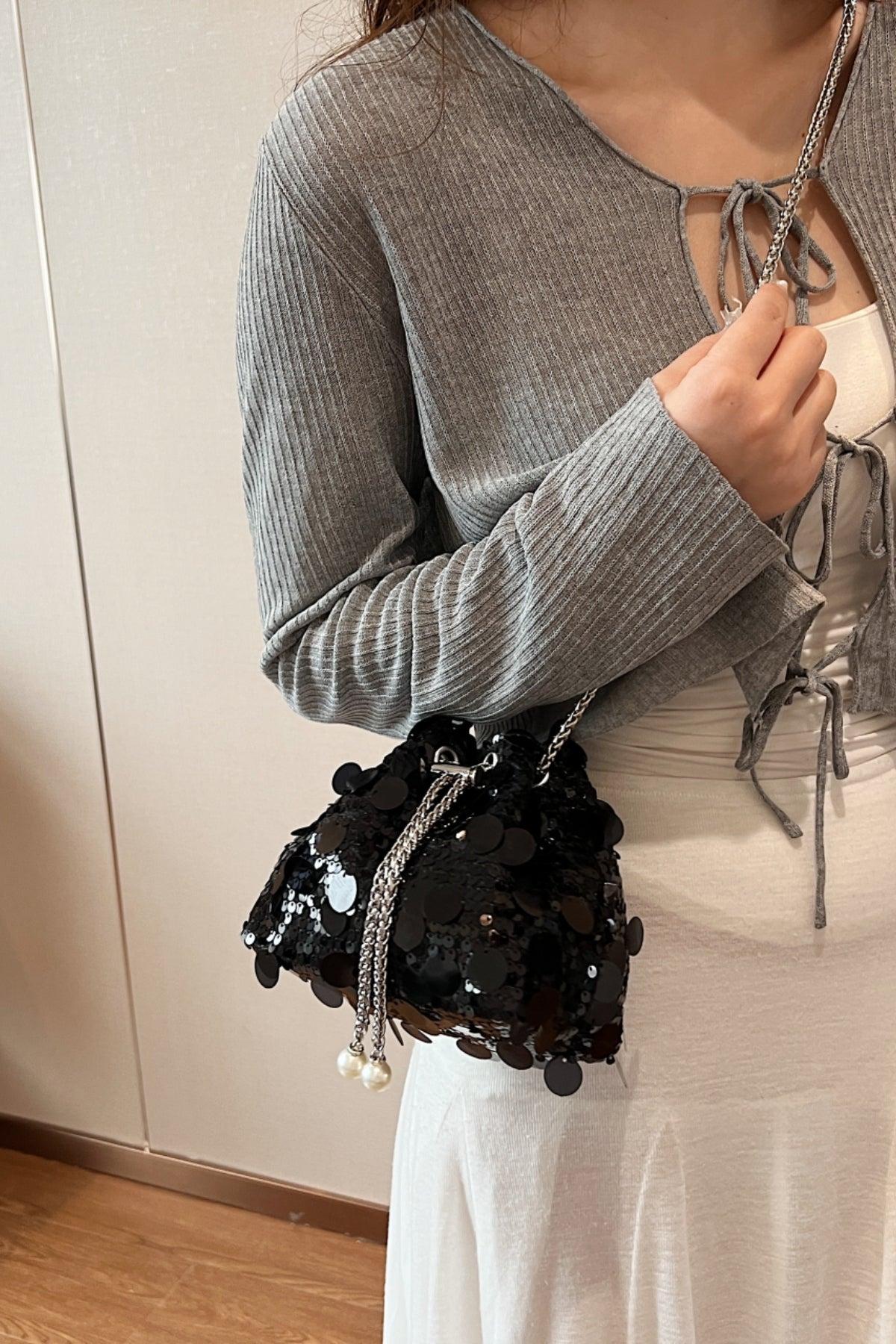 Drawstring Sequin Crossbody Bag Product Image