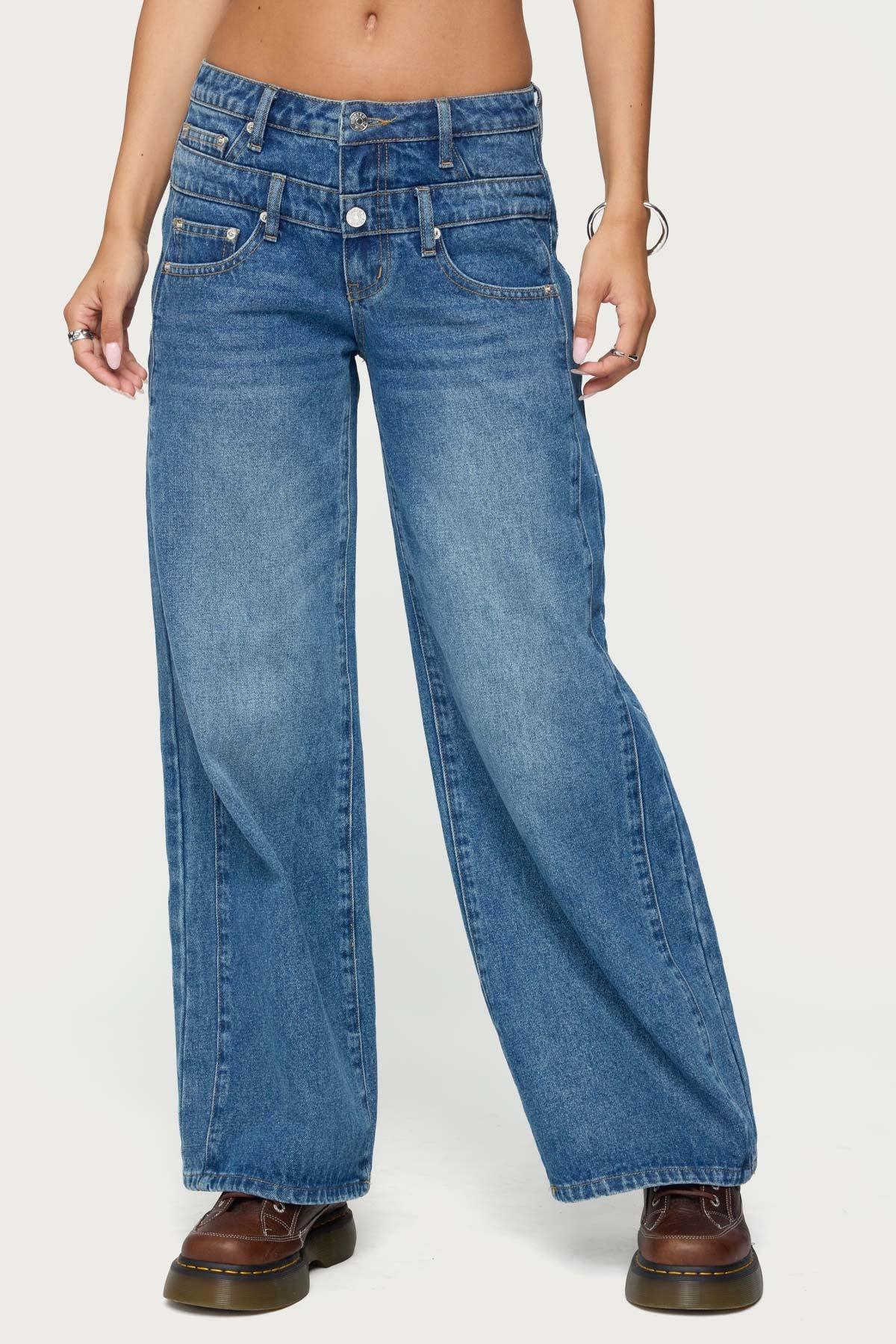 Abel Layered Look Low Rise Baggy Jeans Product Image