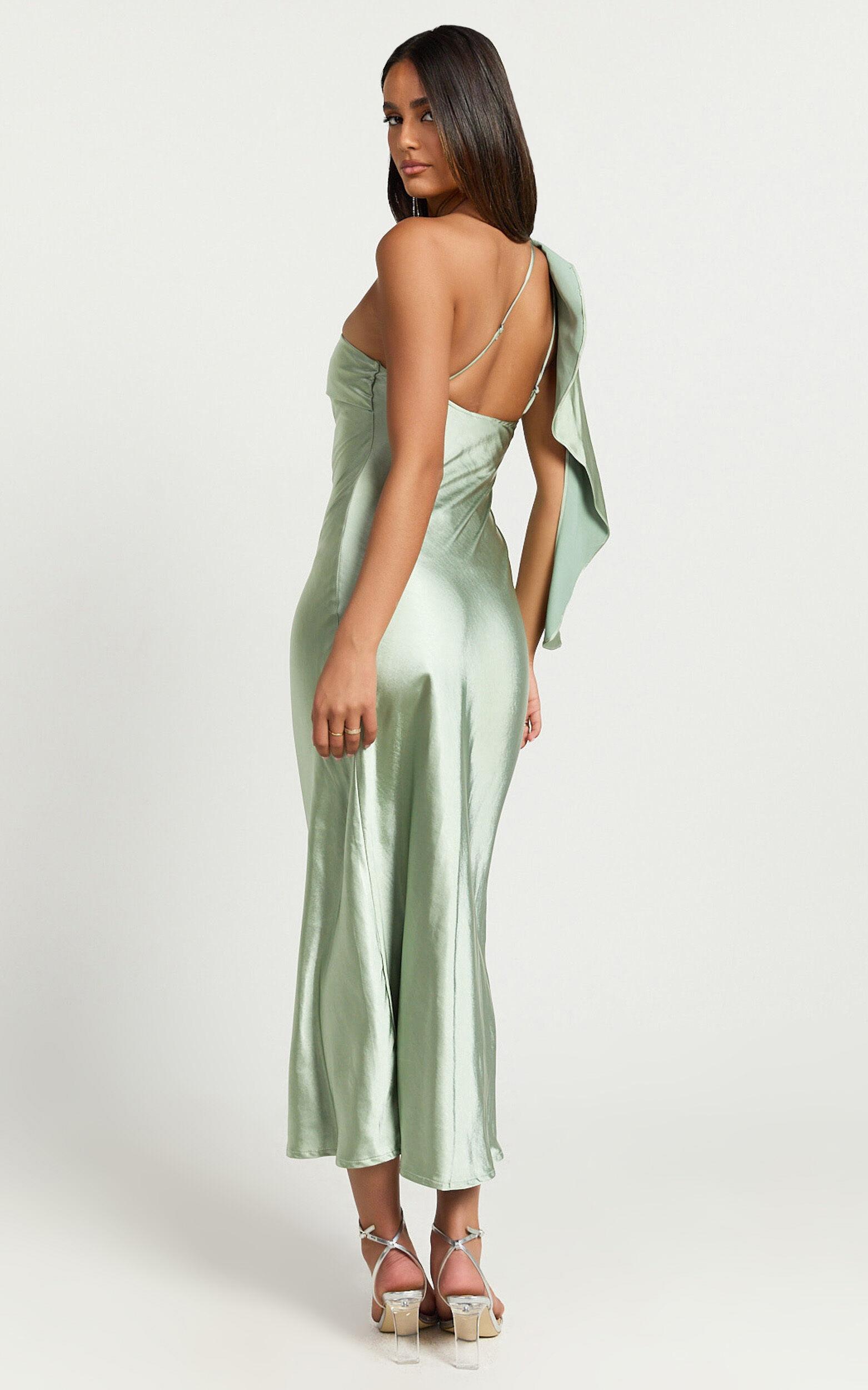 Calix Midi Dress - One shoulder Slip dress in Sage Product Image