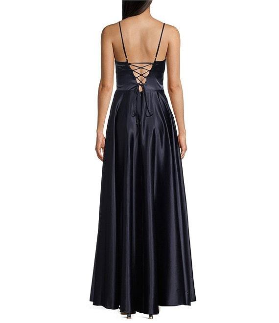 Next Up Drape Neck Illusion Corset Satin Gown Product Image