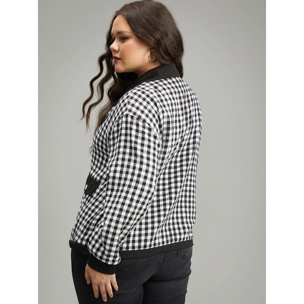 Plus Size Gingham Patchwork Double Breasted Jacket Women Black Elastic cuffs Dailywear Jackets BloomChic 30/6X Product Image