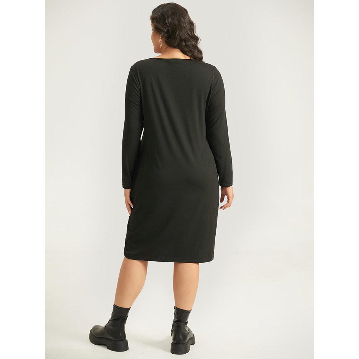 Plus Size Halloween Pumpkin & Letter Print Pocket Lace Panel Dress Black Women Casual Printed Curvy Midi Dress BloomChic 18-20/2X Product Image