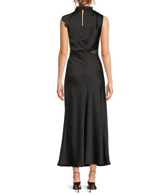 Petal & Pup Anabelle Satin Asymmetric Halter Neck Lace Sleeveless Shift Midi Dress Product Image