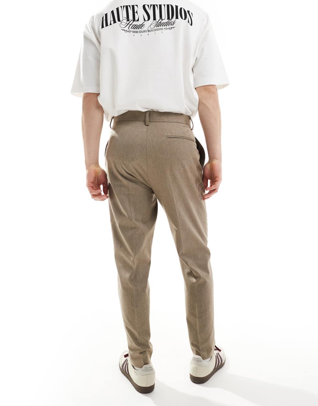 ASOS DESIGN tapered fit premium dress pants in heathered stone Product Image