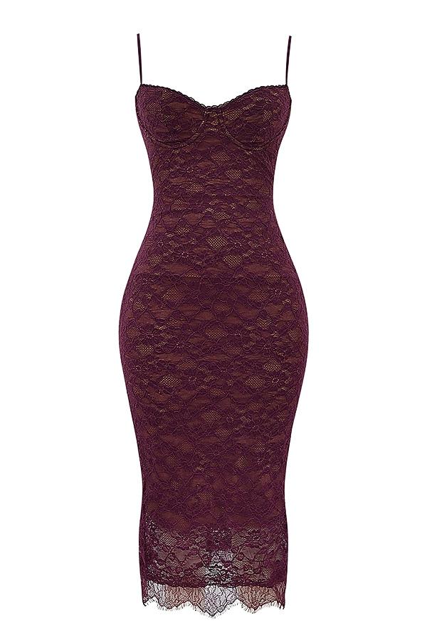 Melina  mulberry lace midi dress Product Image