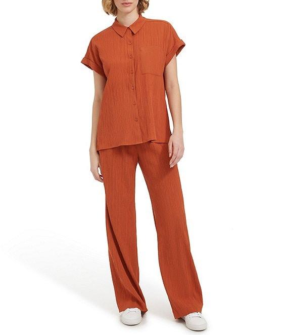 Calvin Klein Collared Neckline Short Sleeve Button Front Coordinating Top Product Image