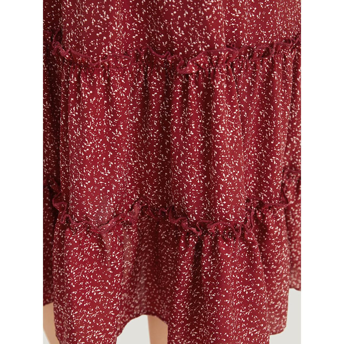 Plus Size Ditsy Floral V Neck Lantern Sleeve Ruffle Layered Hem Dress Scarlet Women Elegant Elastic cuffs V-neck Long Sleeve Curvy Midi Dress BloomChic 10/M Product Image