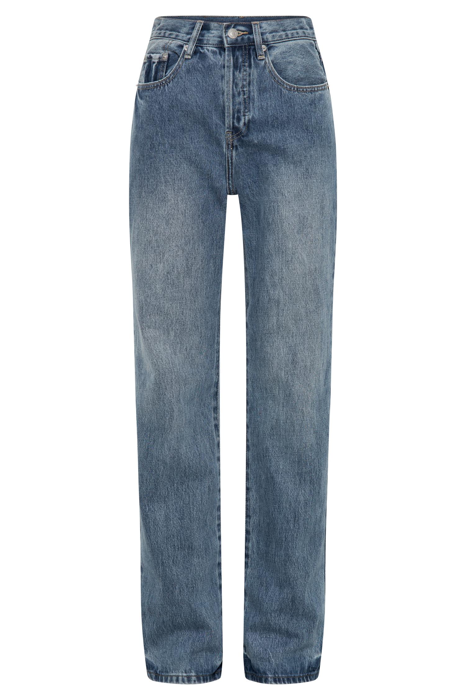 India Button Front Halter Denim Longline Top - Washed Mid Blue Product Image