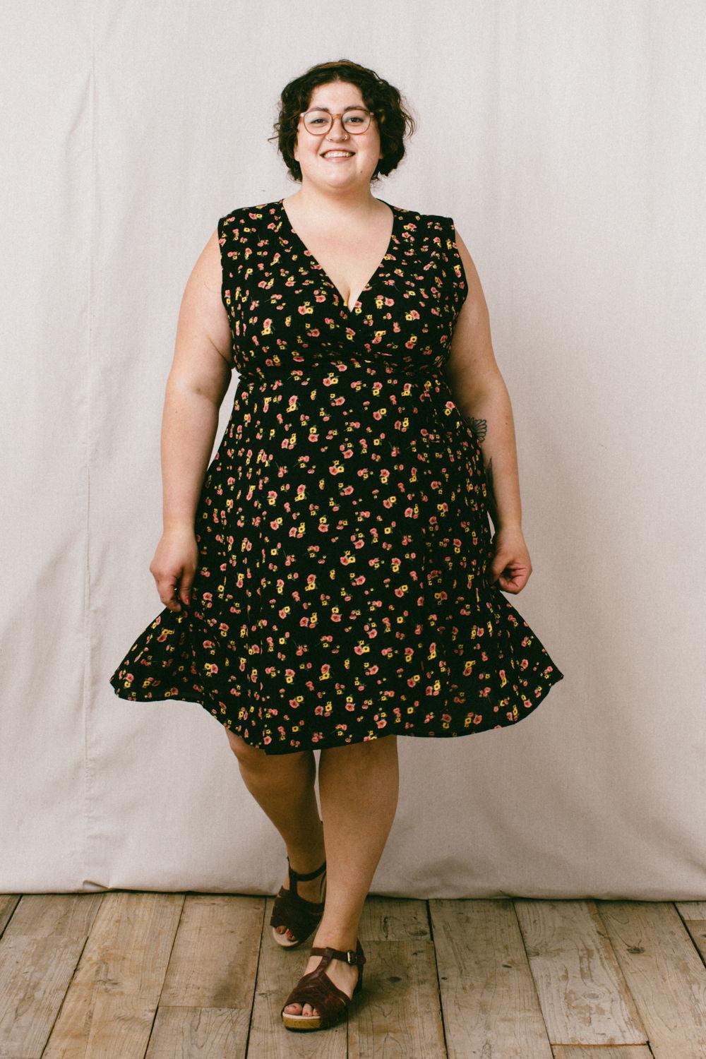 Thea Dress in Black Floral Challis Product Image