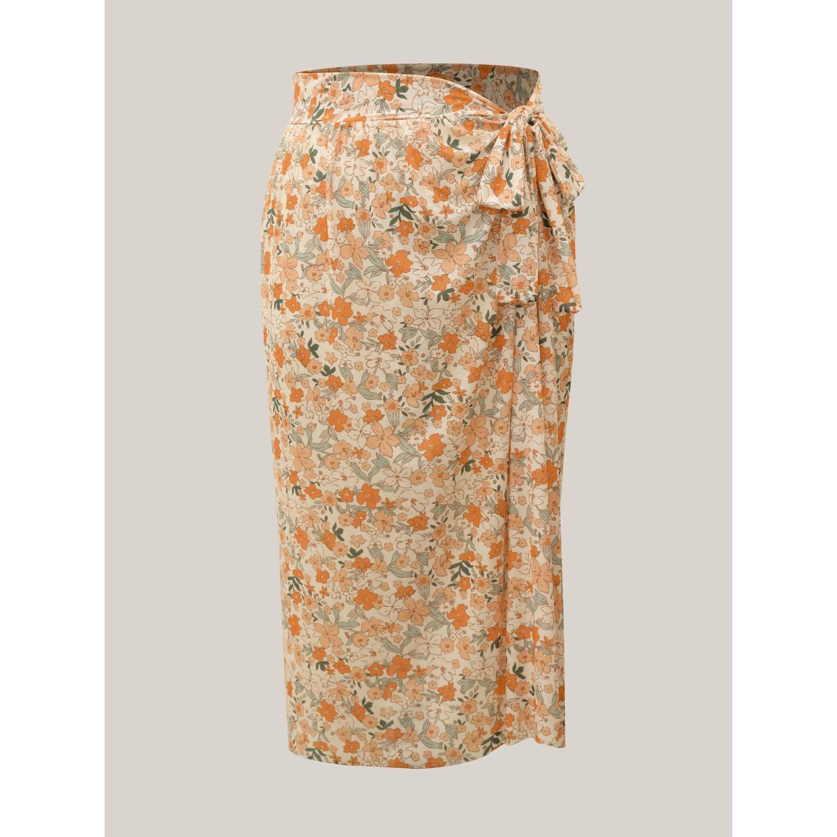 Plus Size Floral Knotted Mesh One-Piece,Sarong Women's Swimwear Multicolor Beach Gathered Curve Bathing Suits High stretch One Pieces BloomChic 10/M Product Image