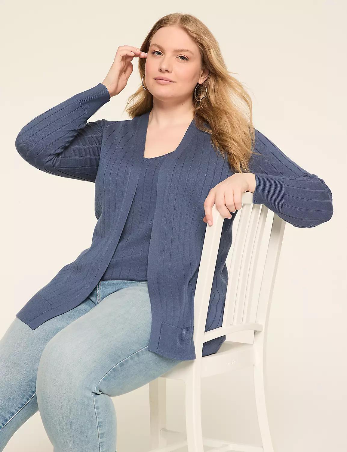 Modern Ribbed Long-Sleeve Open-Front Cardigan Product Image