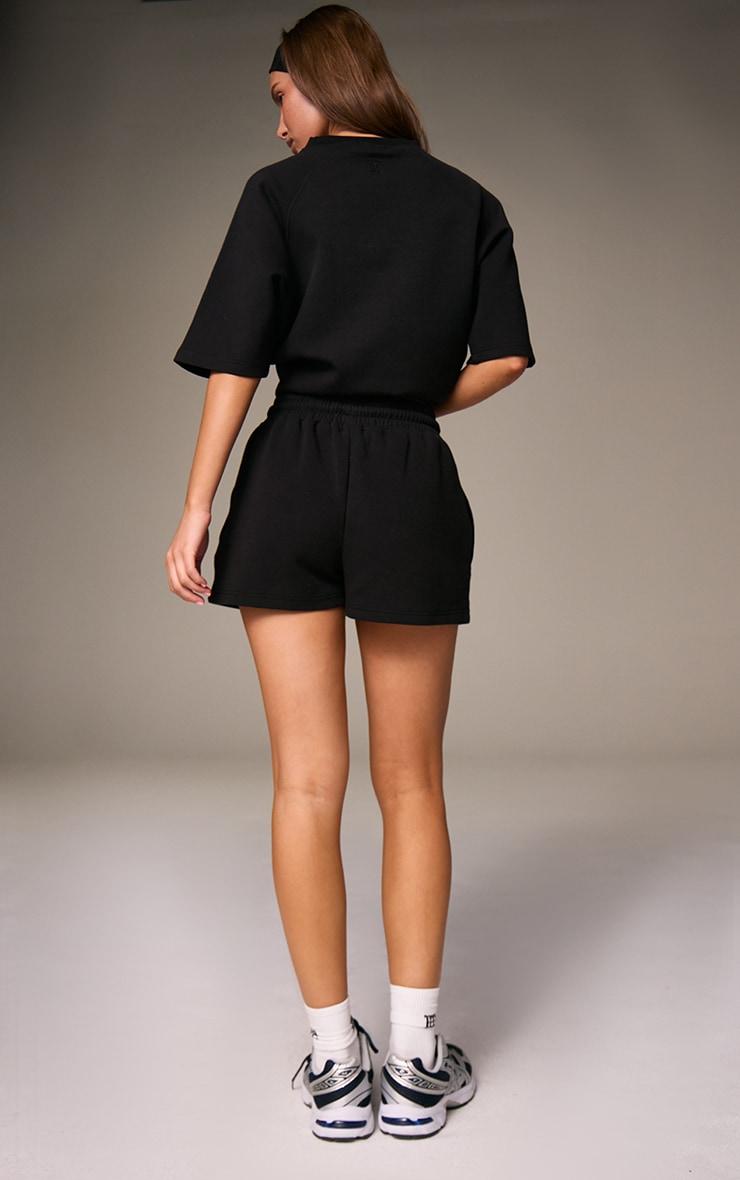 Black Embroidered Interlock Shorts Product Image