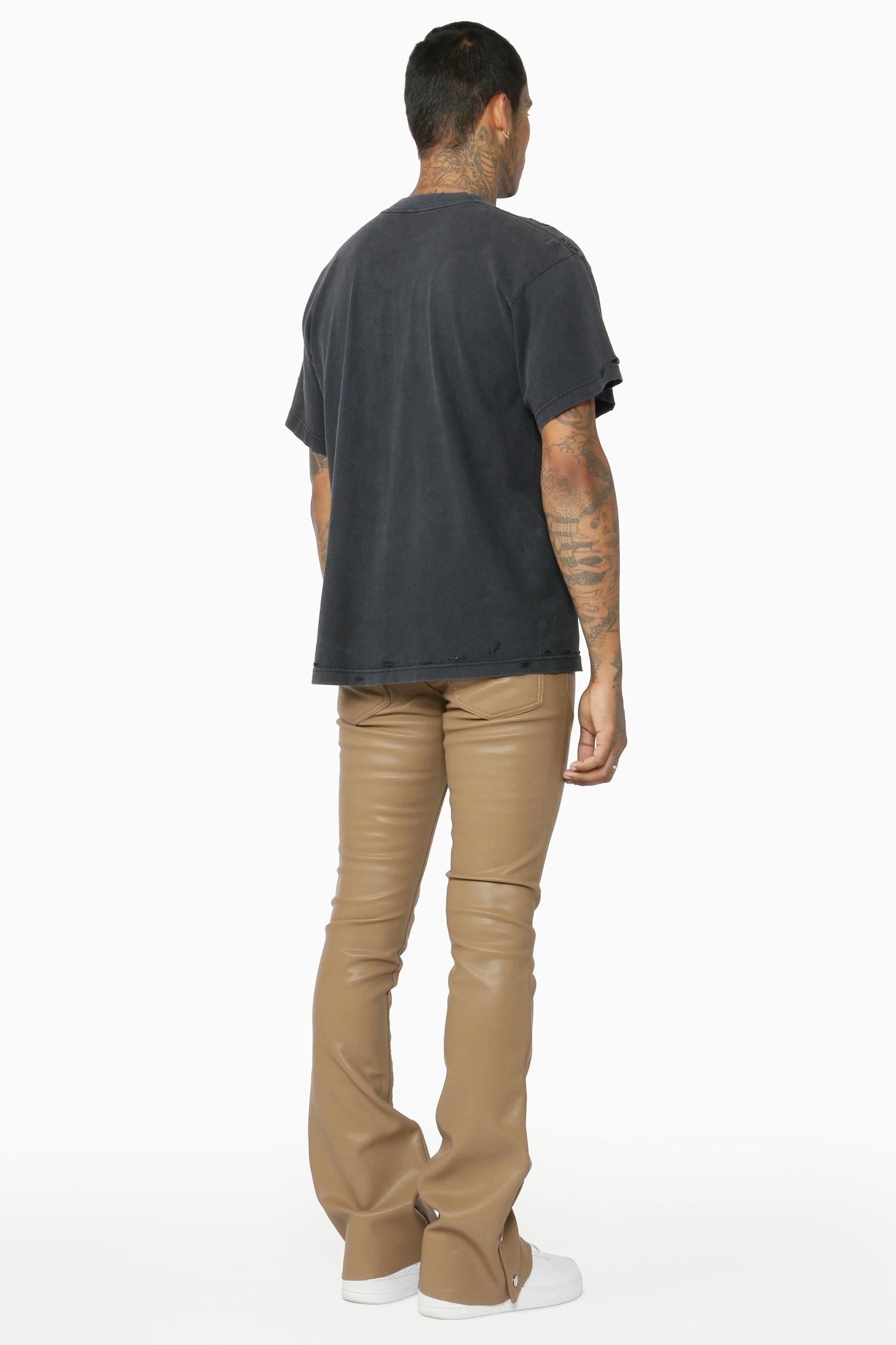 Ennis Beige PU Stacked Flare Jean Male Product Image