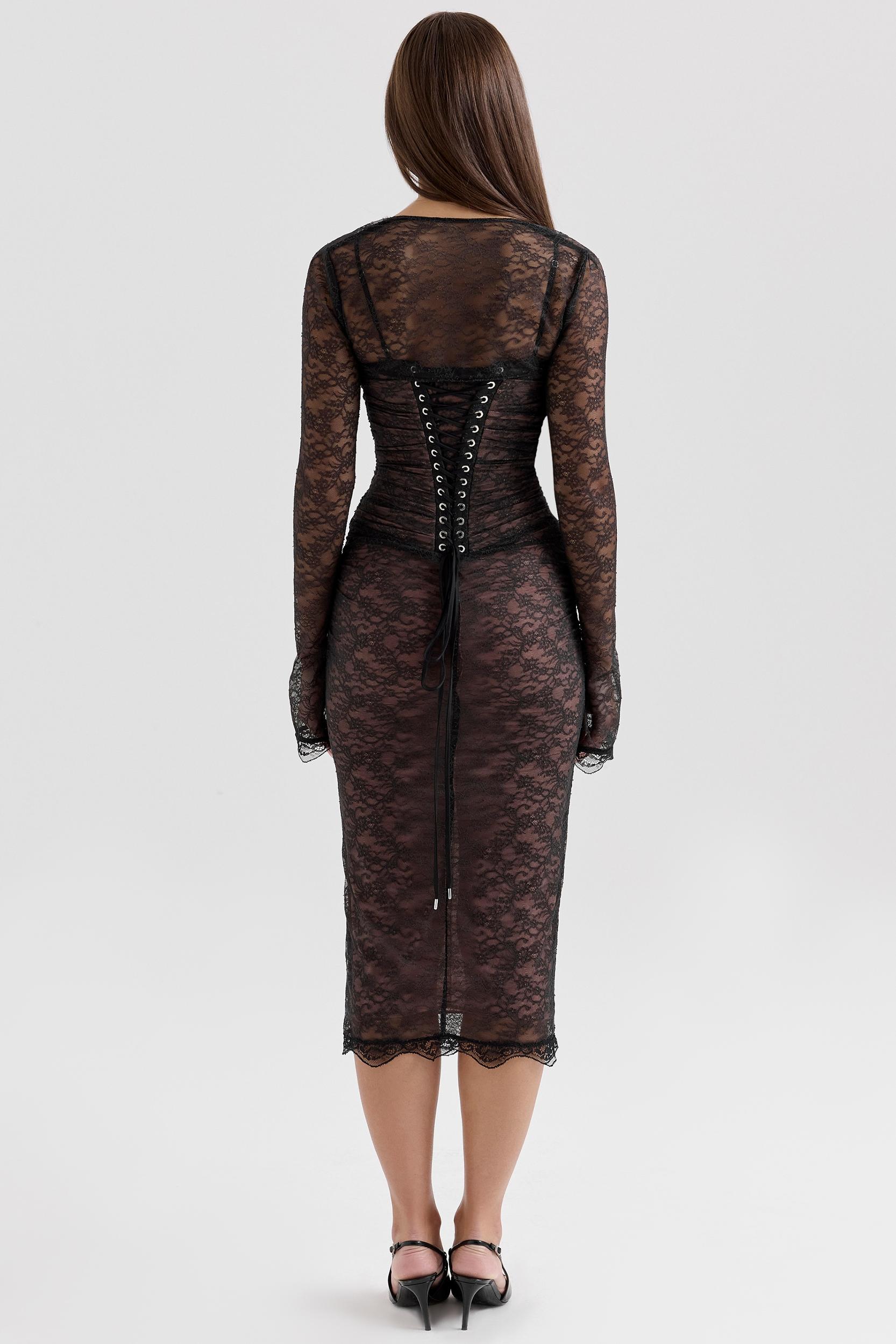 Gaia  black lace corset midi dress Product Image