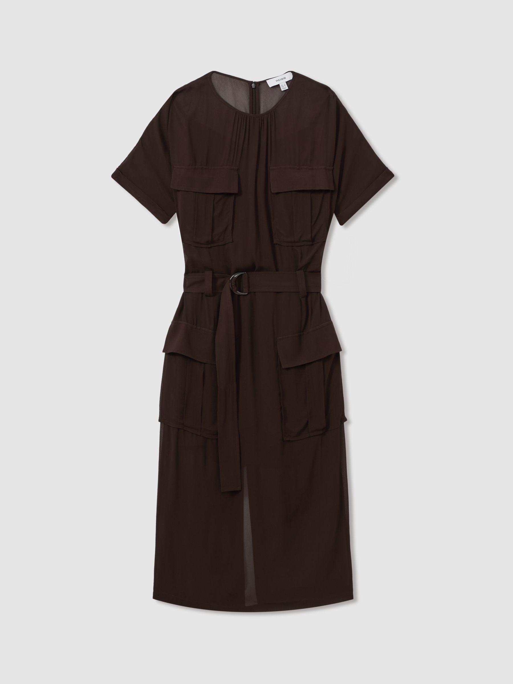 Essie Chocolate Mesh Utility Belted Midi Dress Product Image