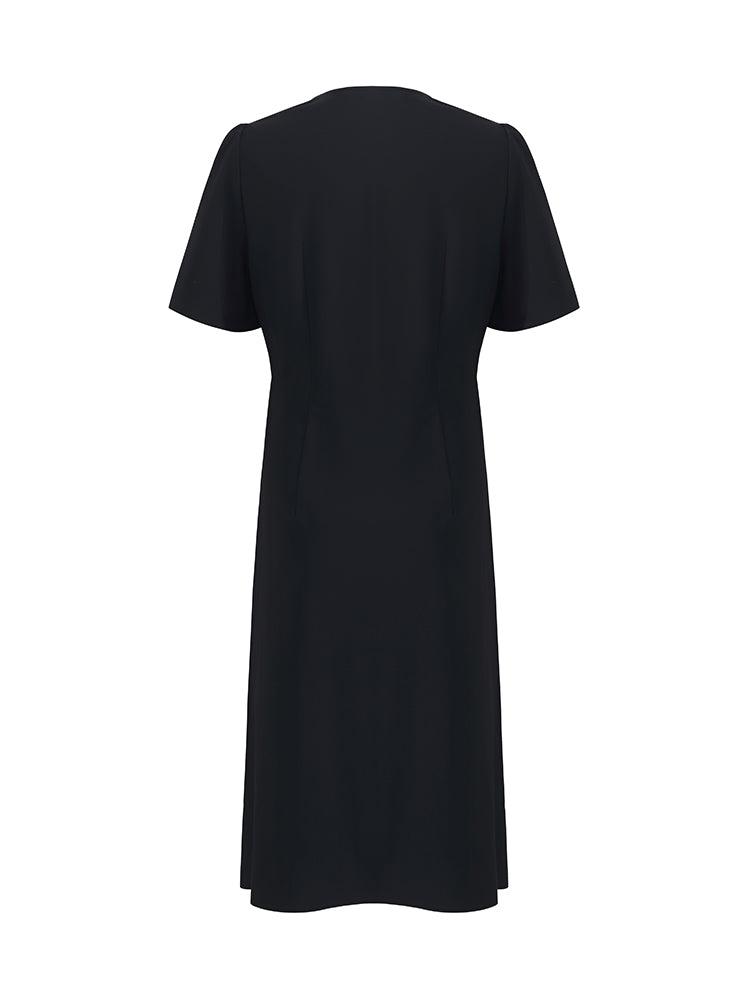 V-Neck Patchwork Pleated Women Mini Dress Product Image