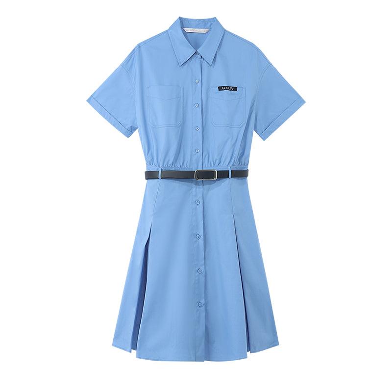 Blue Waist-skimming Cotton Mini Dress Product Image