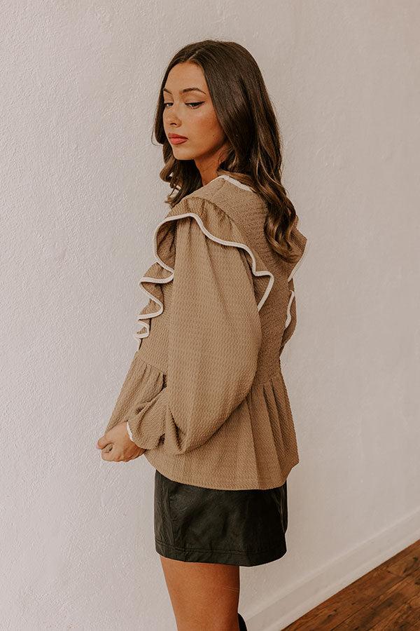 Exclusive Party Ruffle Top in Taupe Product Image