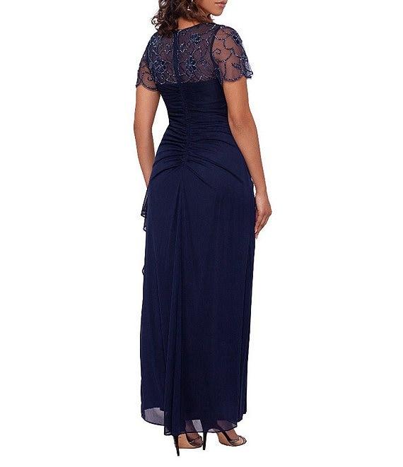 Xscape Illusion Boat Neck Short Sleeve Gown Product Image