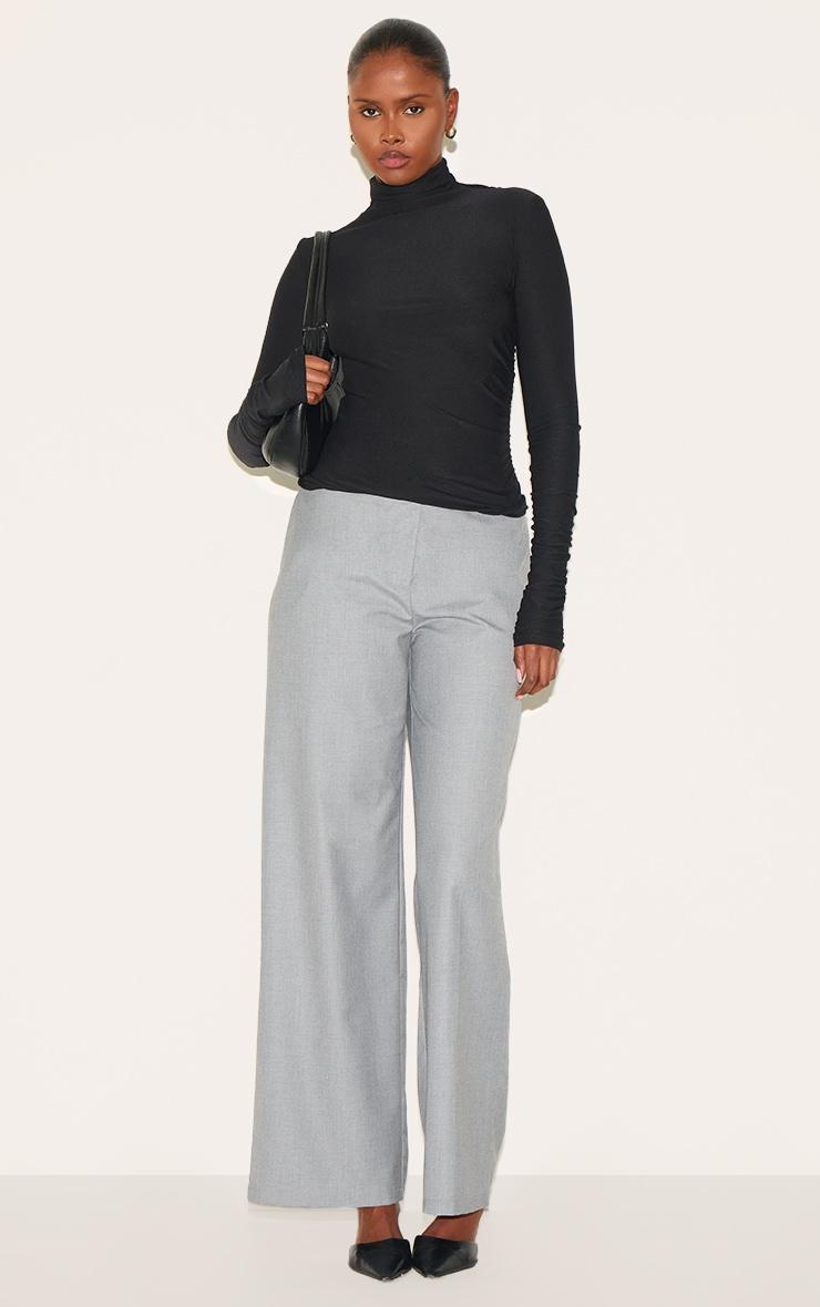 Black Soft Touch High Neck Ruched Sleeve Top Product Image