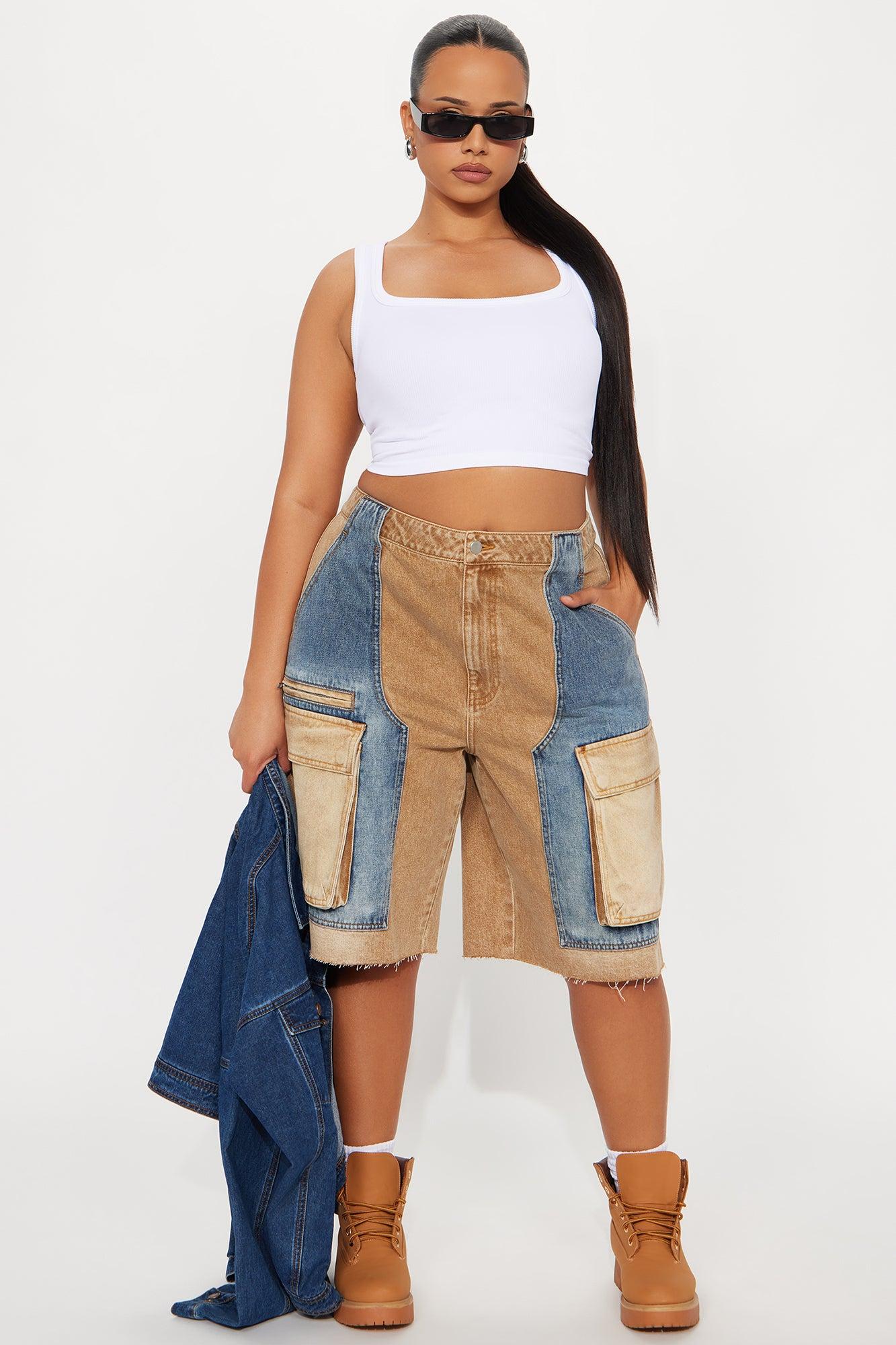 Sahara Cargo Denim Jorts - Tan/Multi Product Image