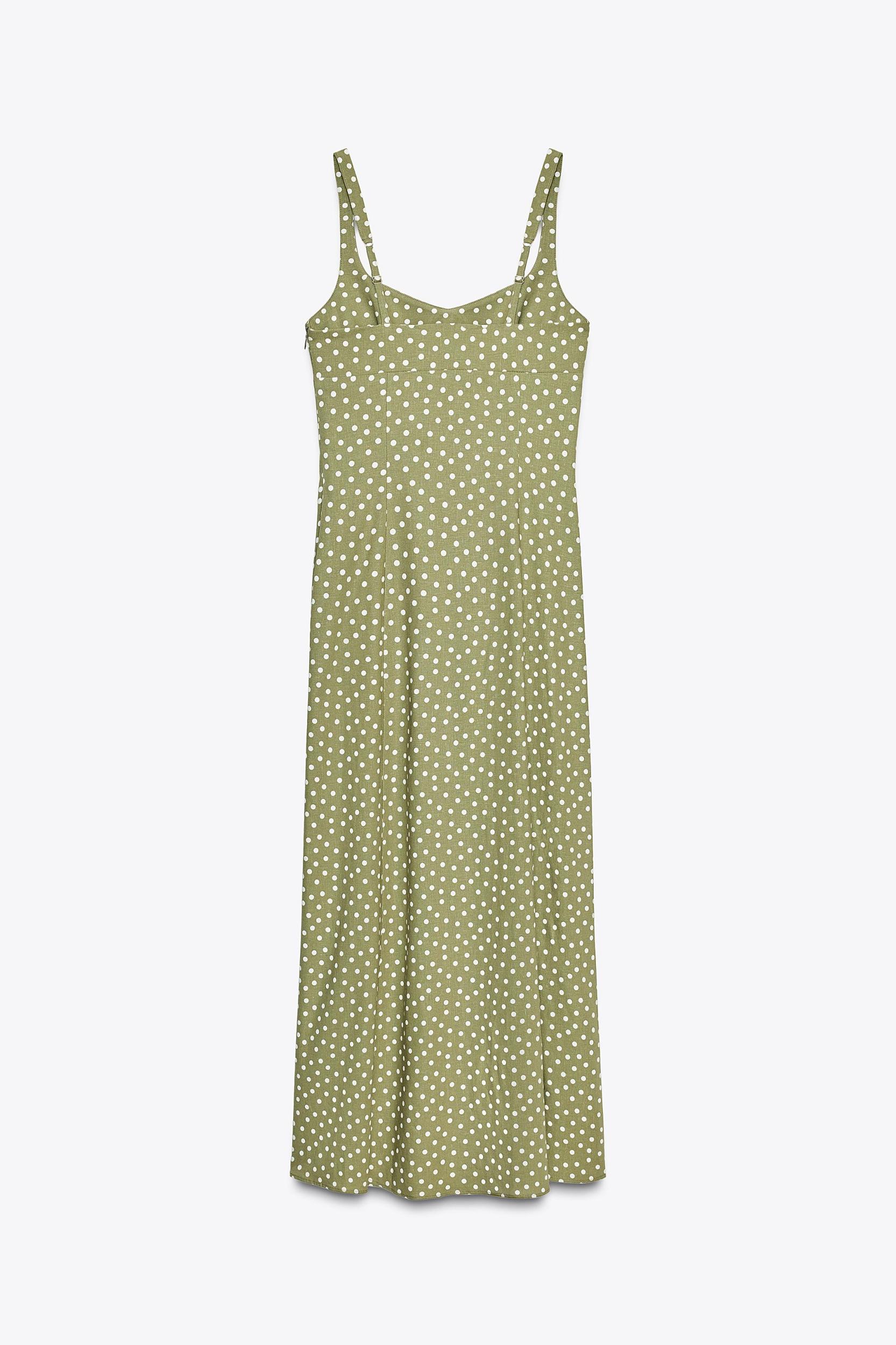 LINEN BLEND POLKA DOT MIDI DRESS Product Image