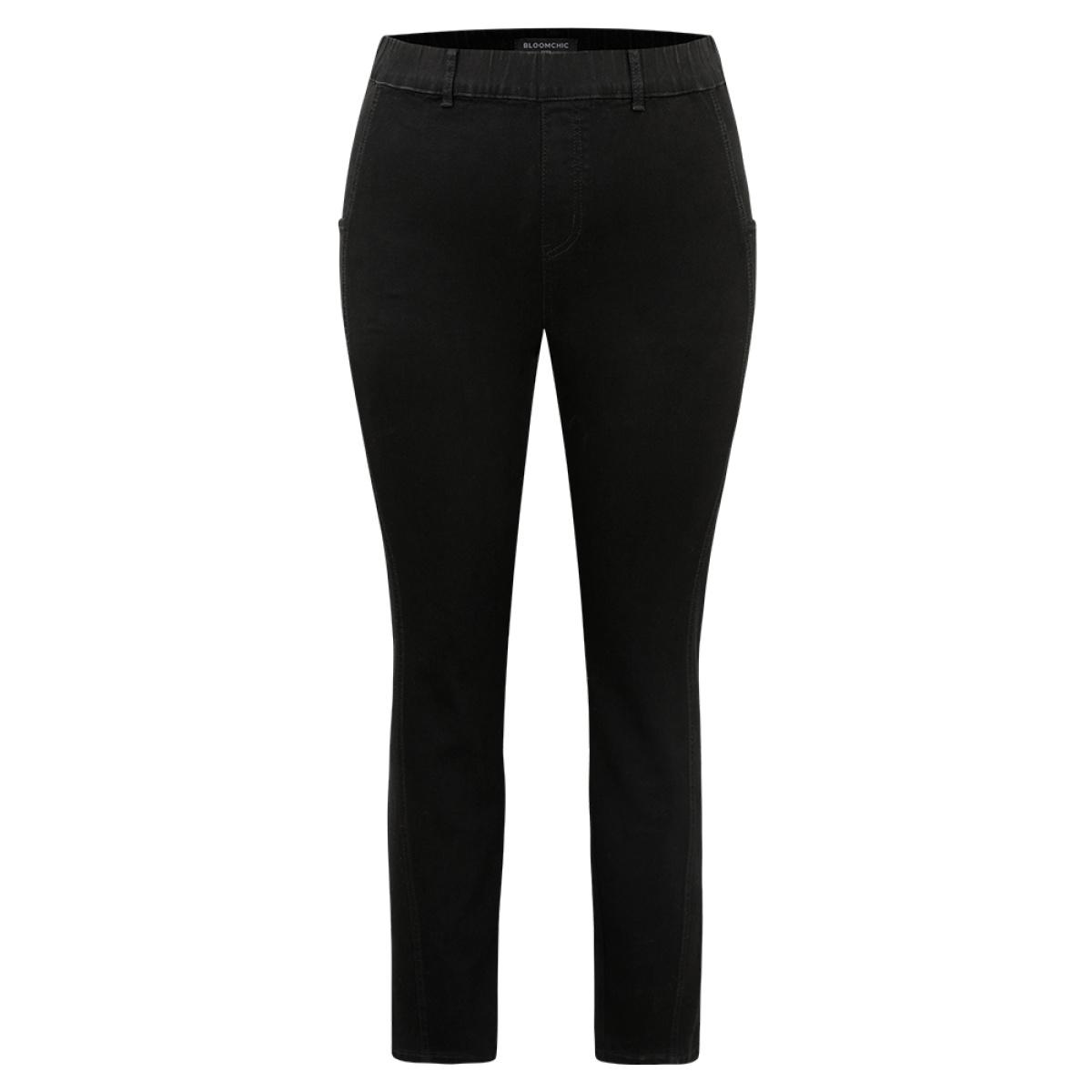 Plus Size Elastic Waist Side Pocket Skinny Jeans Women Black Casual Plain Plain High stretch Pocket Jeans BloomChic 24/3X Product Image