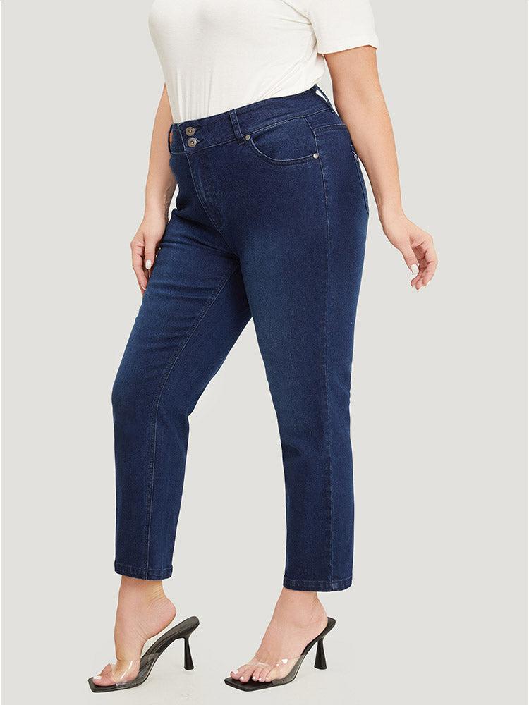 Very Stretchy High Rise Dark Wash Embroidery Back Jeans Female Product Image