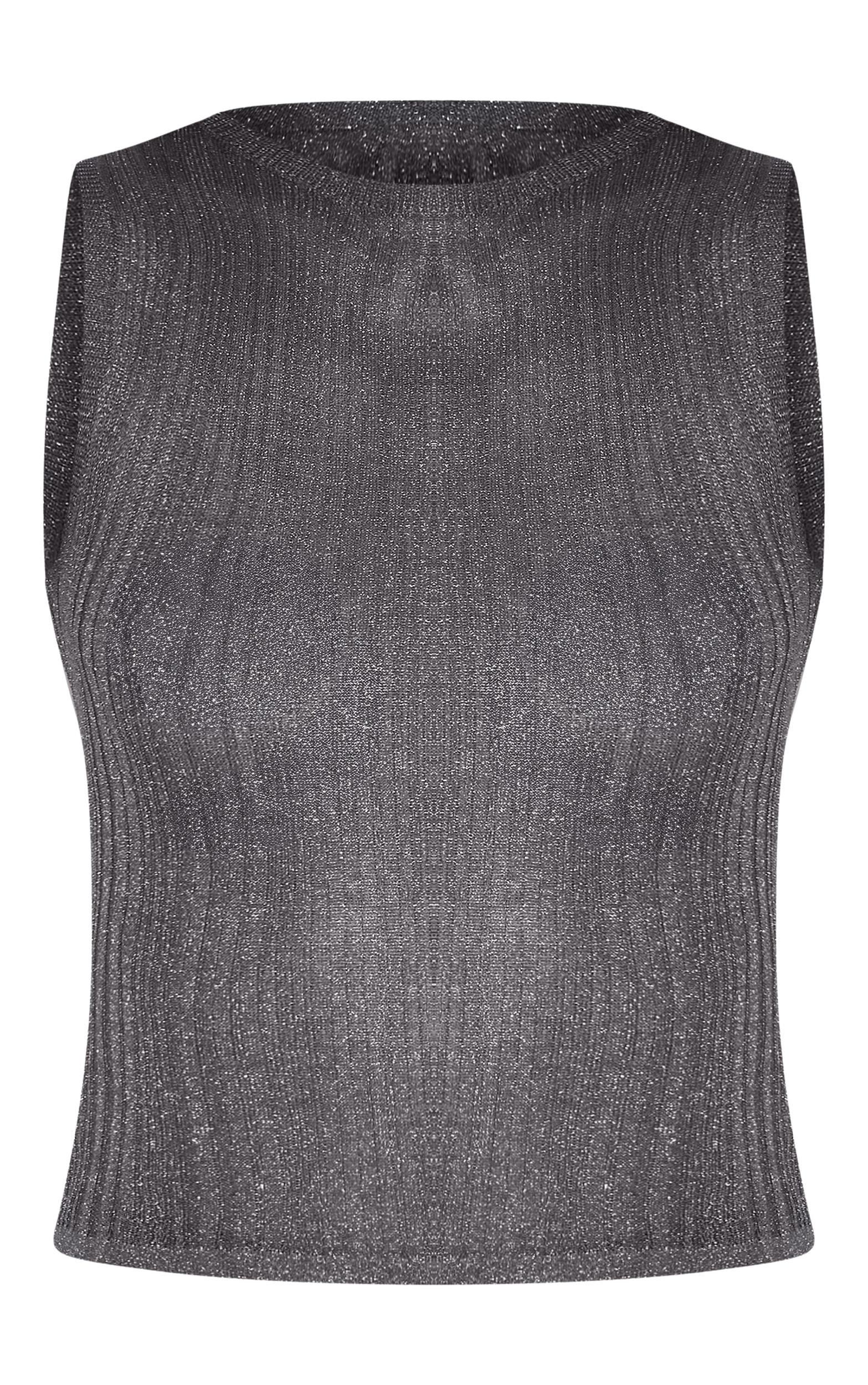 Charcoal Sheer Knit Boat Neck Top Product Image