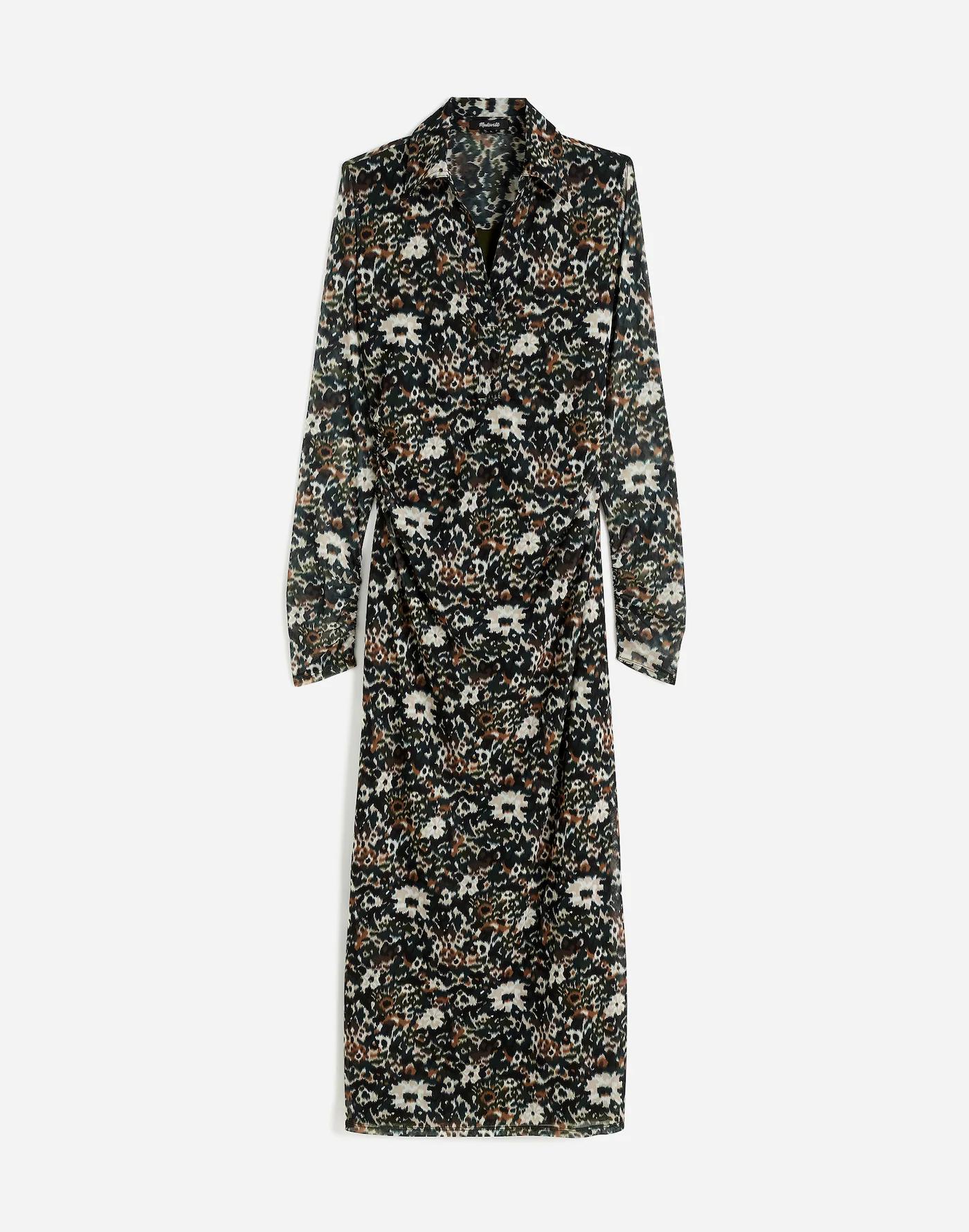 Long-Sleeve Polo Midi Dress in Floral Product Image