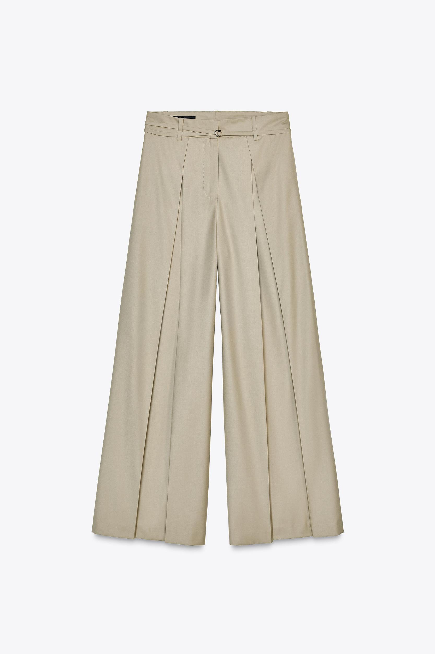 PLEATED WIDE-LEG PANTS WITH THIN BELT Product Image