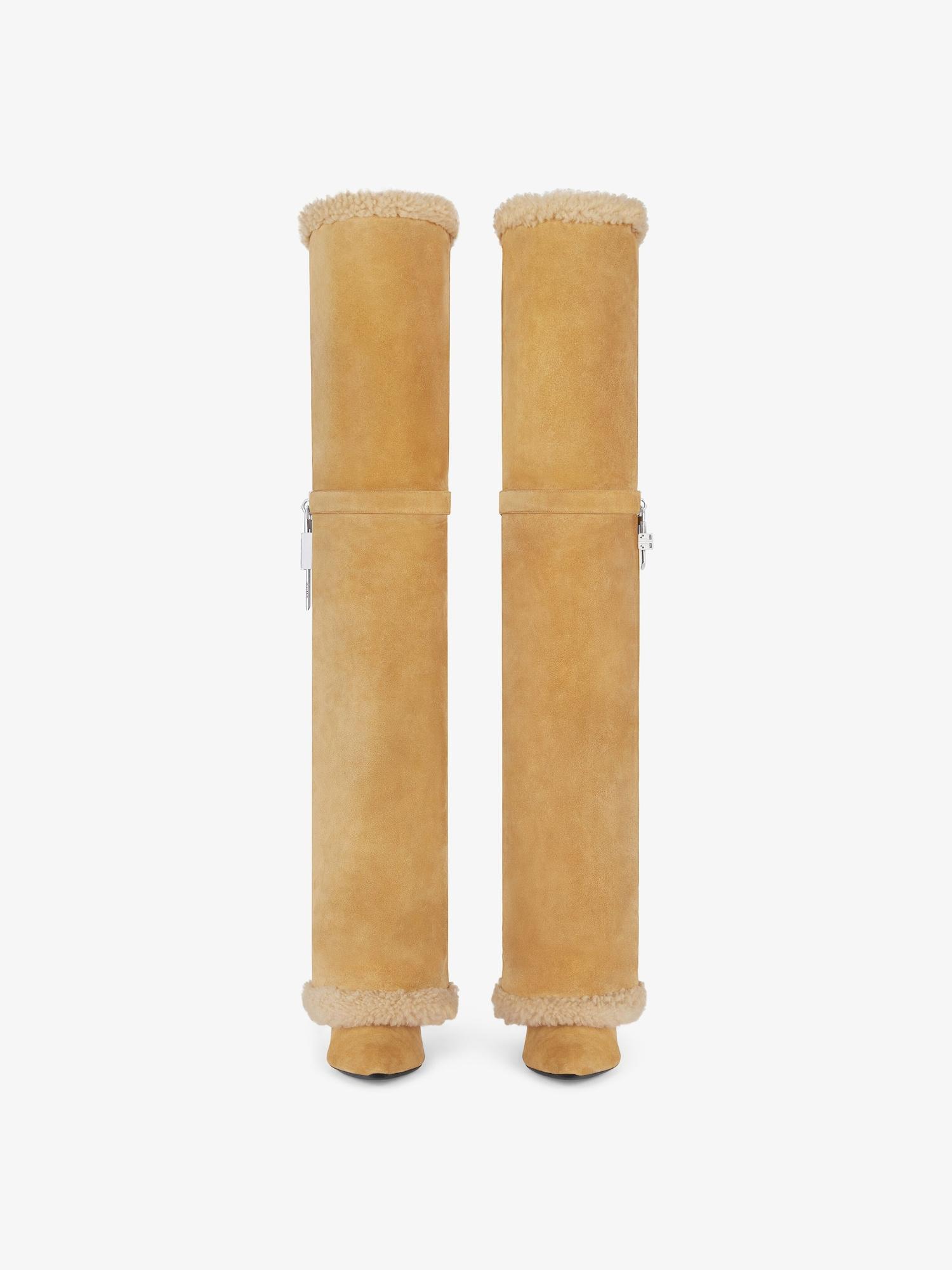 Shark Lock Stiletto boots in suede and shearling Product Image