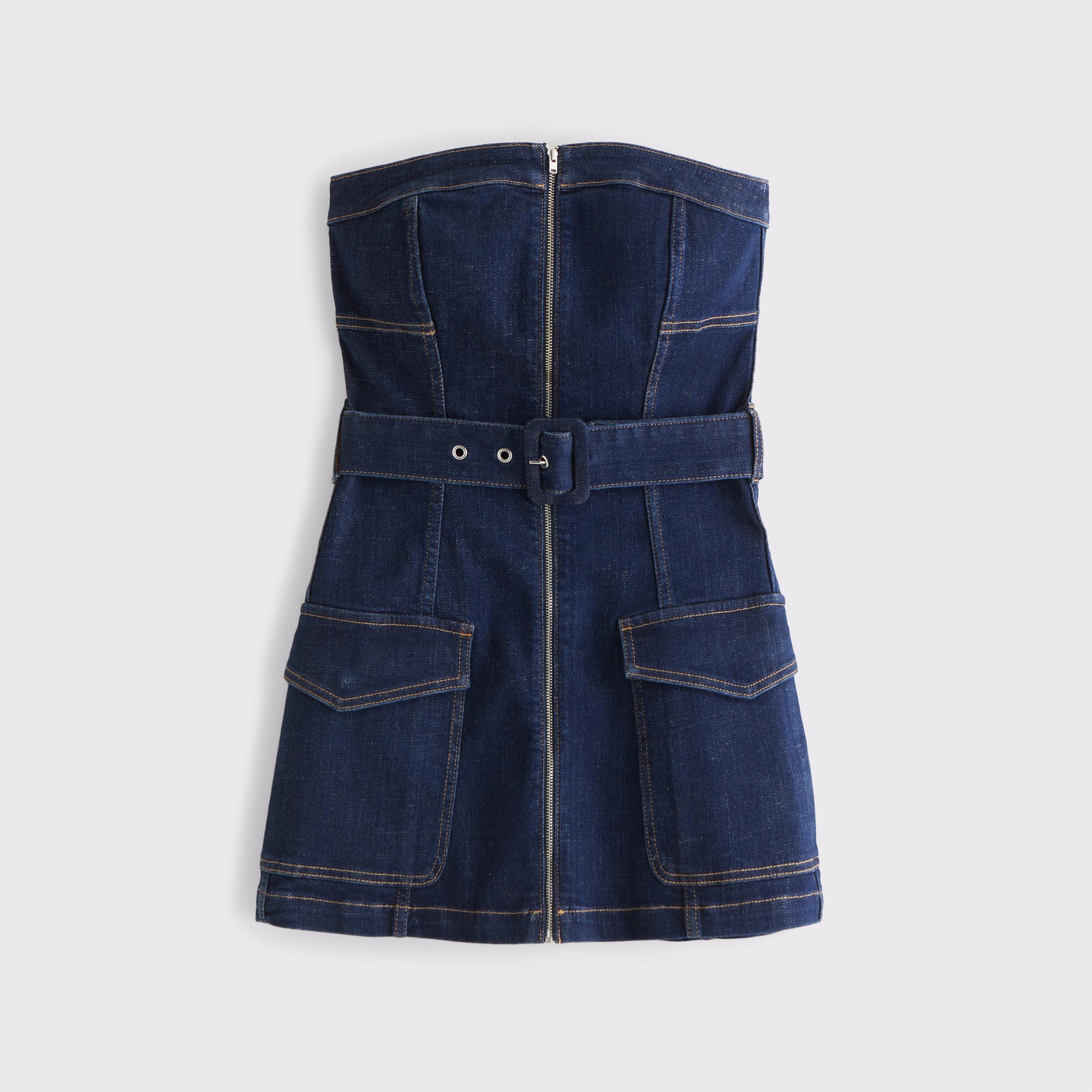 Strapless Belted Denim Mini Dress Product Image