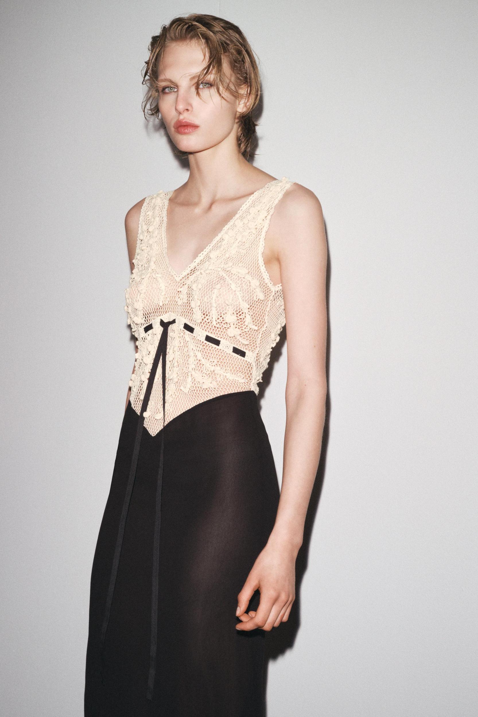 BEADED TEXTURED COMBINATION DRESS Product Image