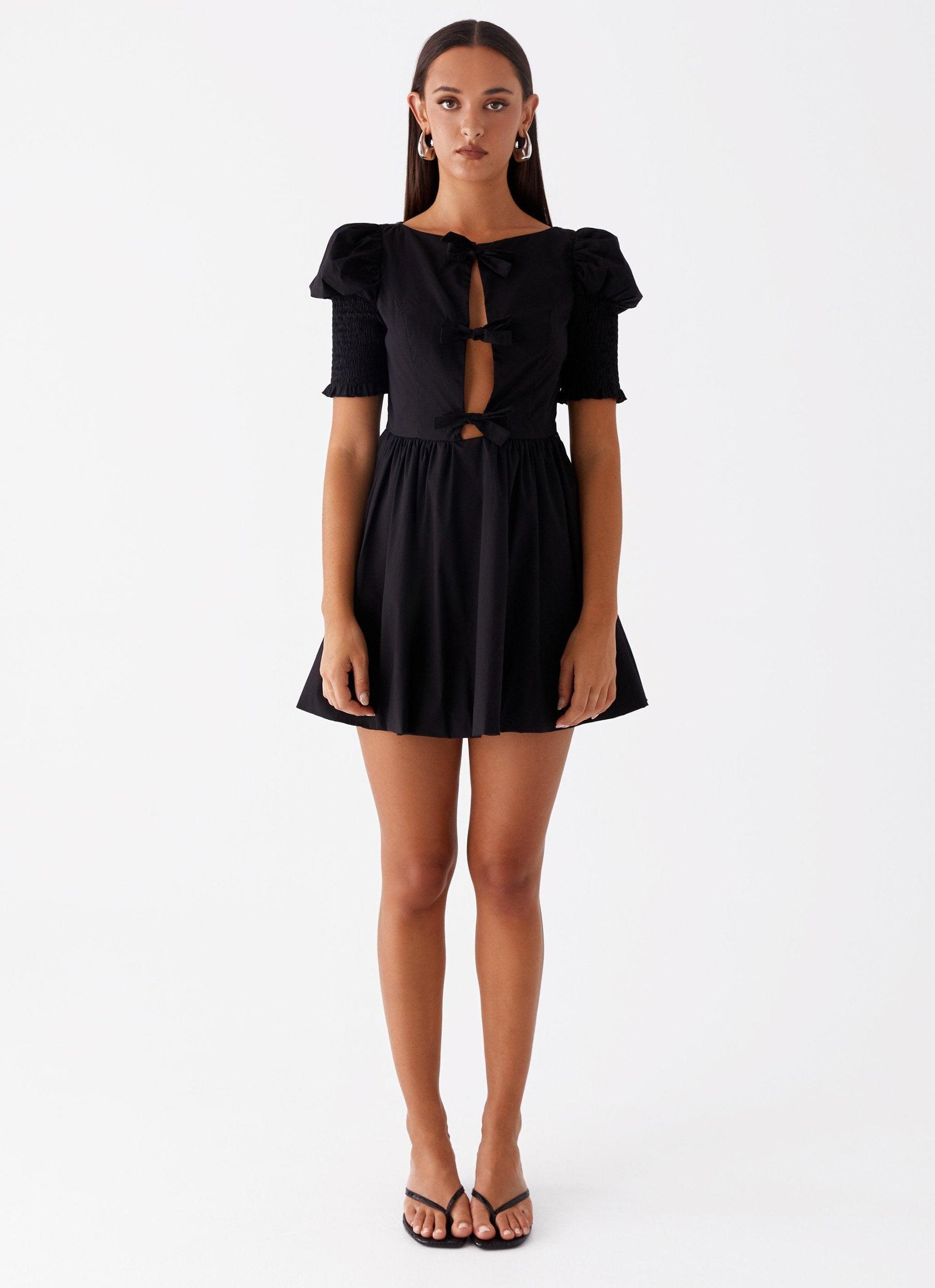 Leonie Tie Front Mini Dress - Black Product Image