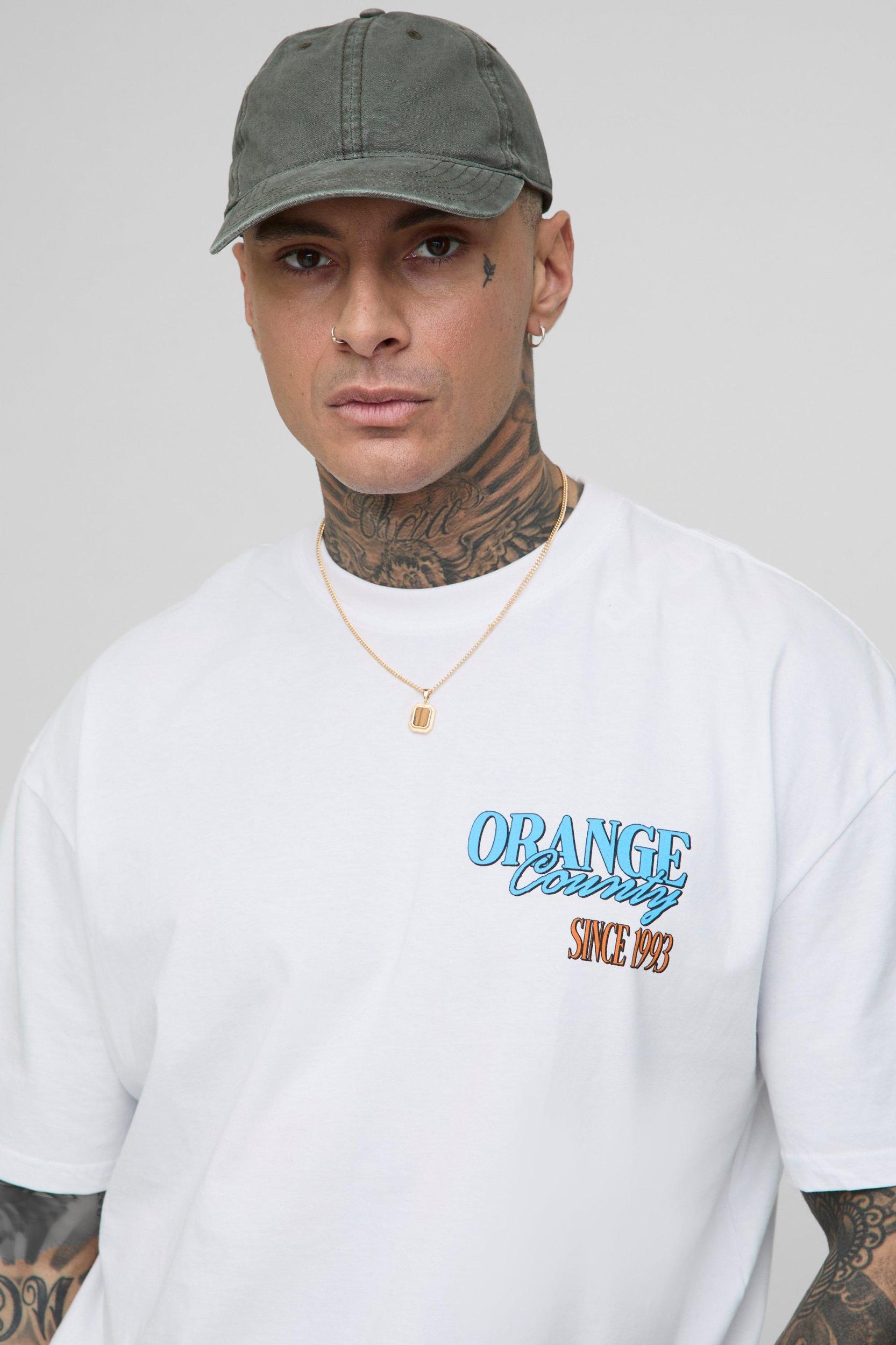 Tall Oversized Oranges Print T-Shirt | boohooMAN USA Product Image