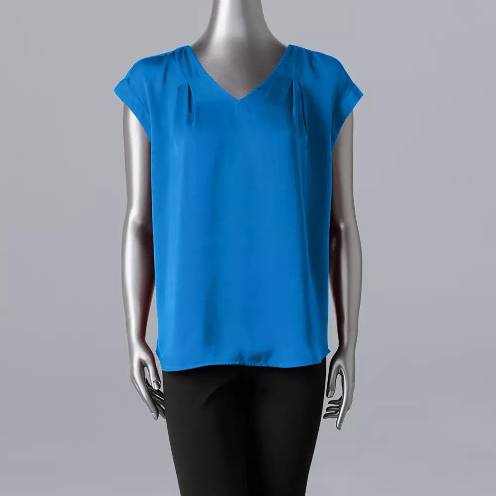 Petite Simply Vera Vera Wang V-Neck Popover Top, Women's, Size: Medium Petite, Vera Cerulean Blue Product Image