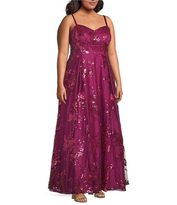 City Vibe Plus Size Embellished Sequin Spaghetti Strap Sweetheart Neck Ball Gown Product Image