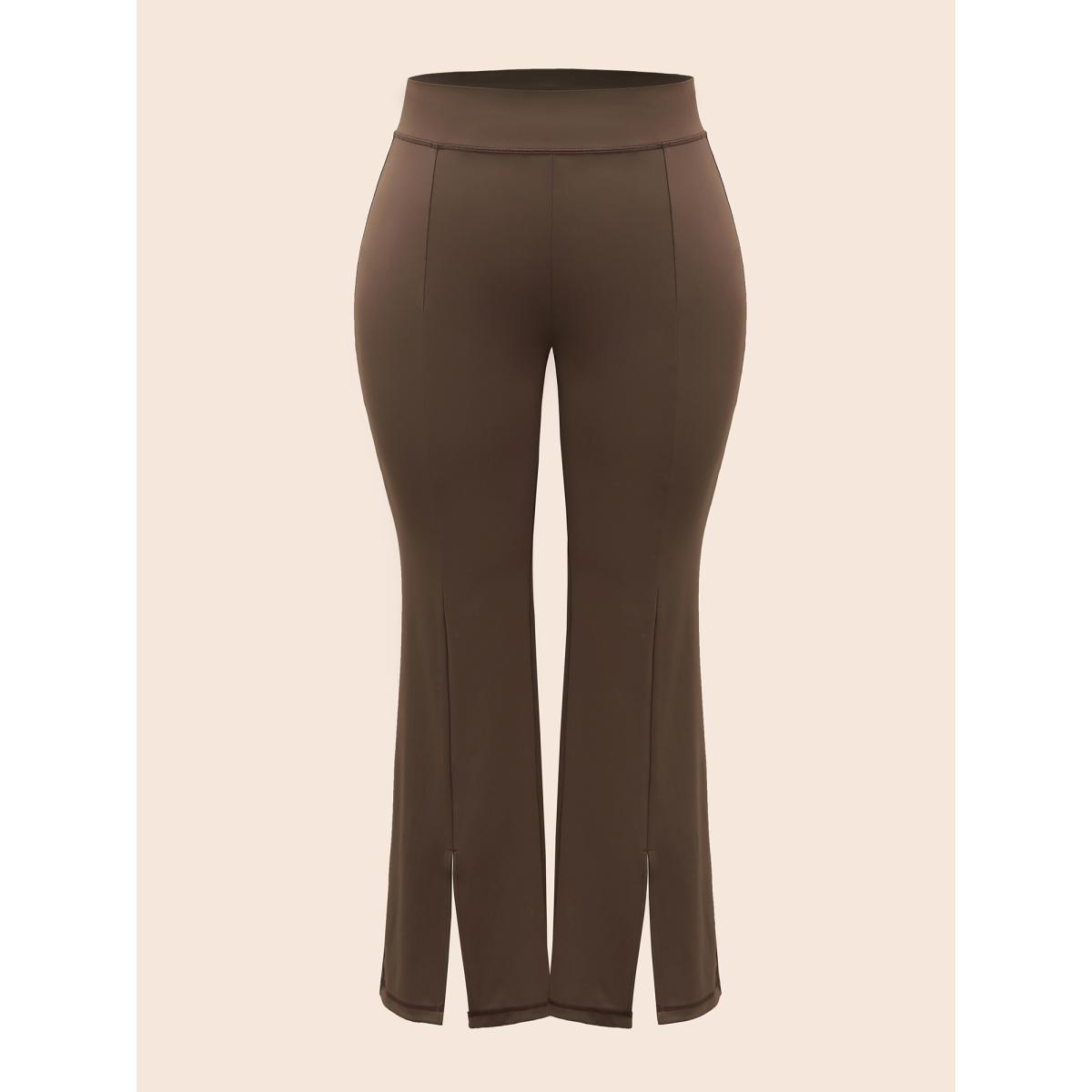 Plus Size High Stretch Split Hem Bootcut Leggings Women DarkBrown Casual High stretch Bootcut Mid Rise Everyday Leggings BloomChic 12/L Product Image