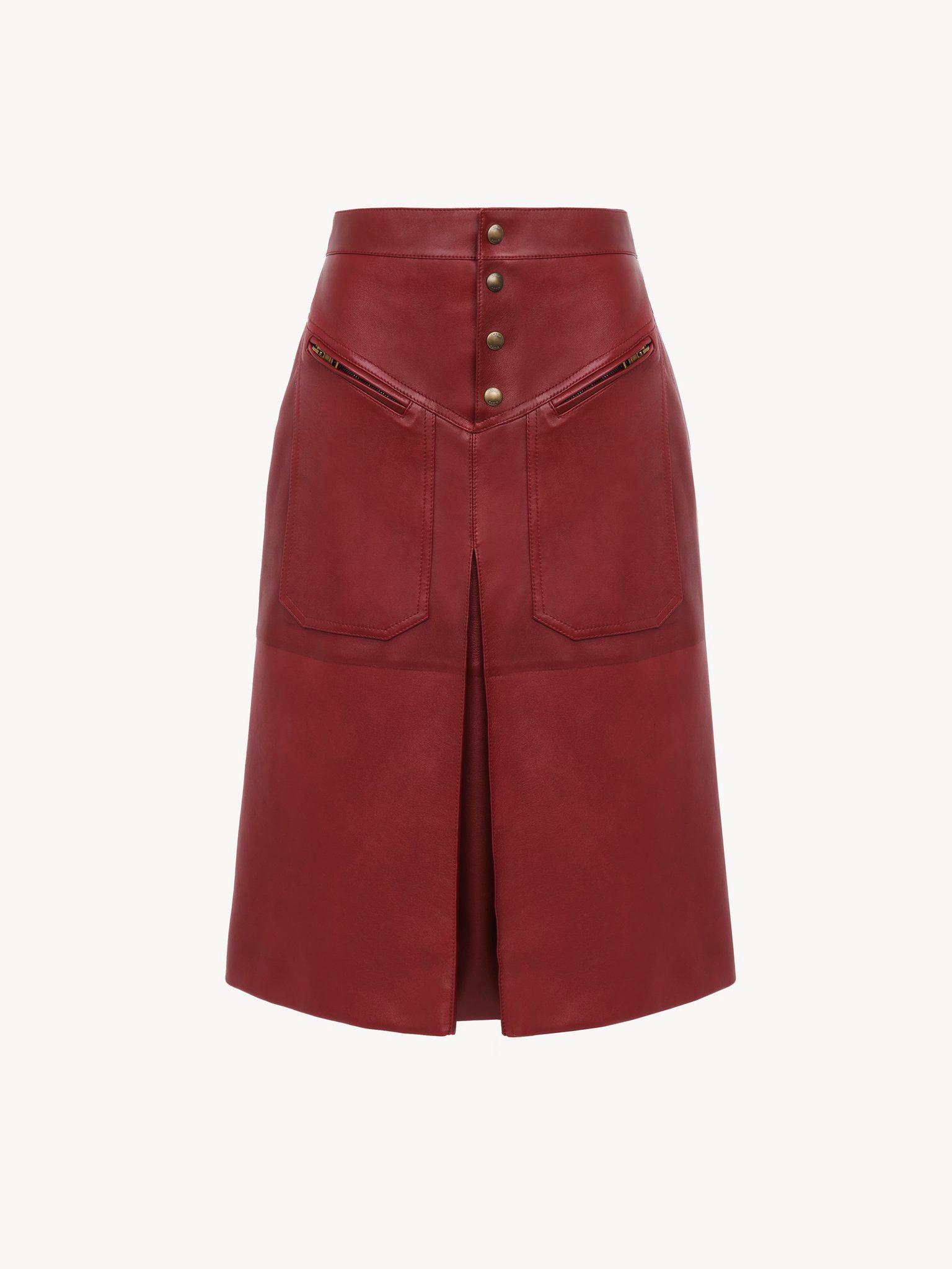 Knee-length skirt in leather Product Image
