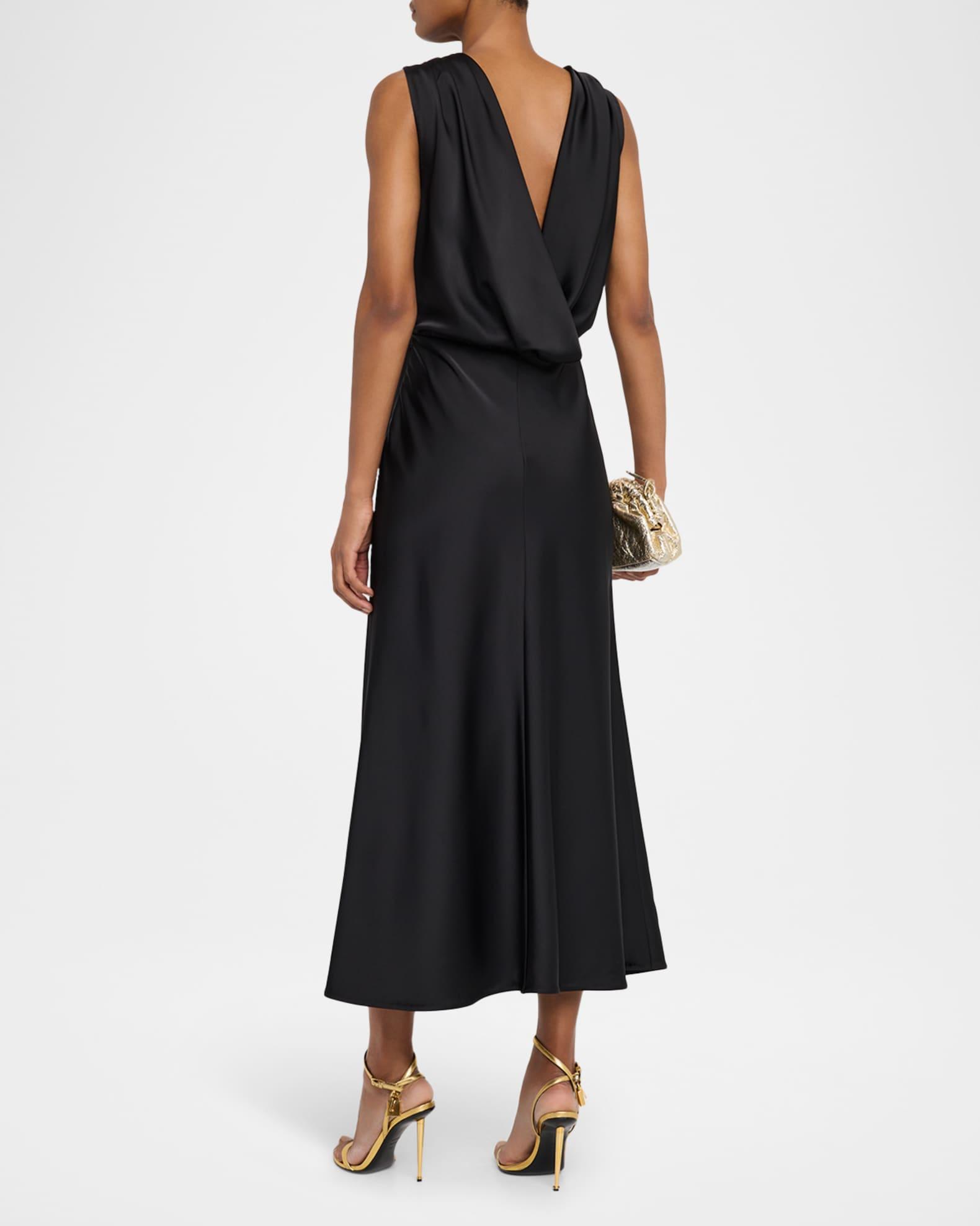 Aubrie Draped Cowl-Neck Satin Midi Dress Product Image