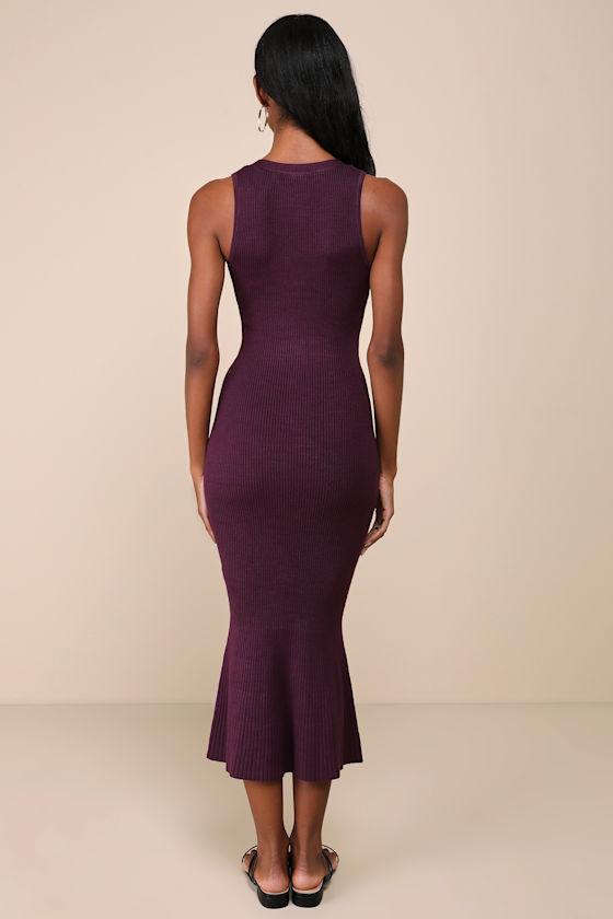 Posh Intent Purple Ribbed Button-Front Sweater Dress Product Image