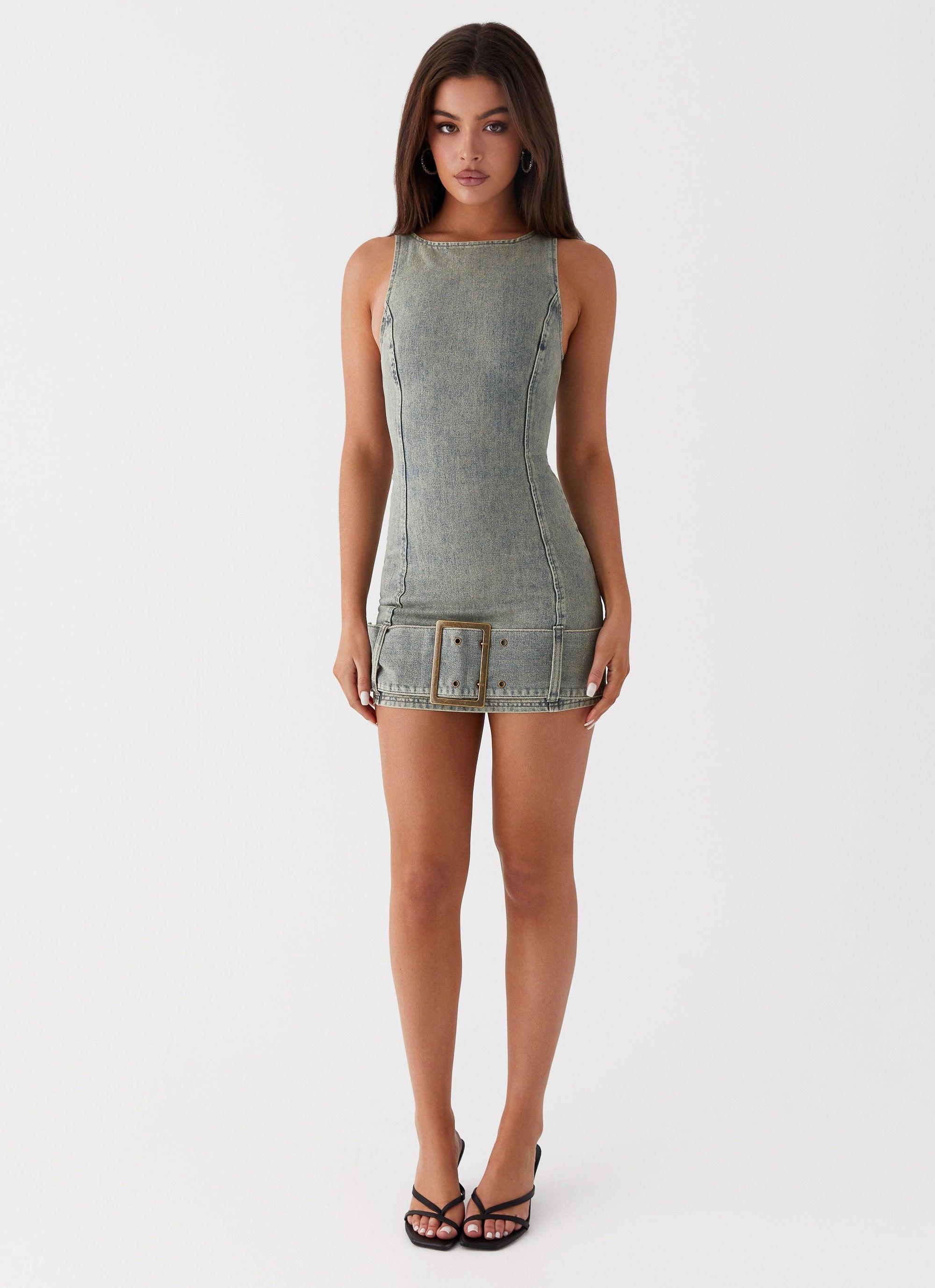 Dark Matter Mini Dress - Washed Denim Product Image